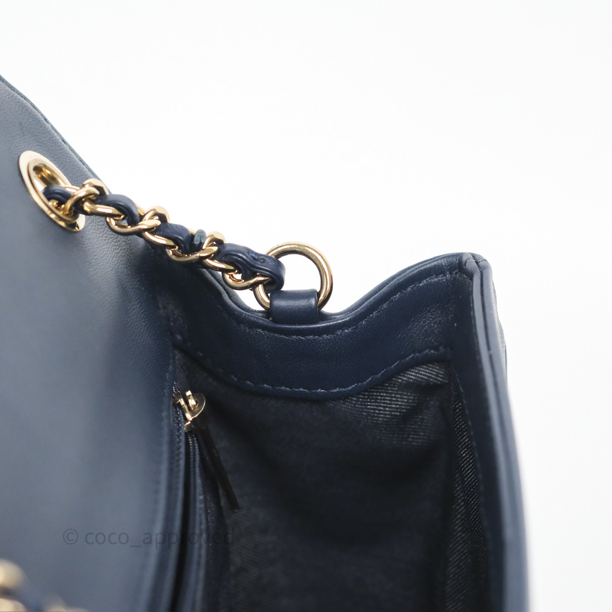 Chanel CC Mania Flap Bag in Navy Lambskin Leather with Gold Hardware - Luxury Crossbody Purse for Women, Perfect for Evening Events & Date Nights