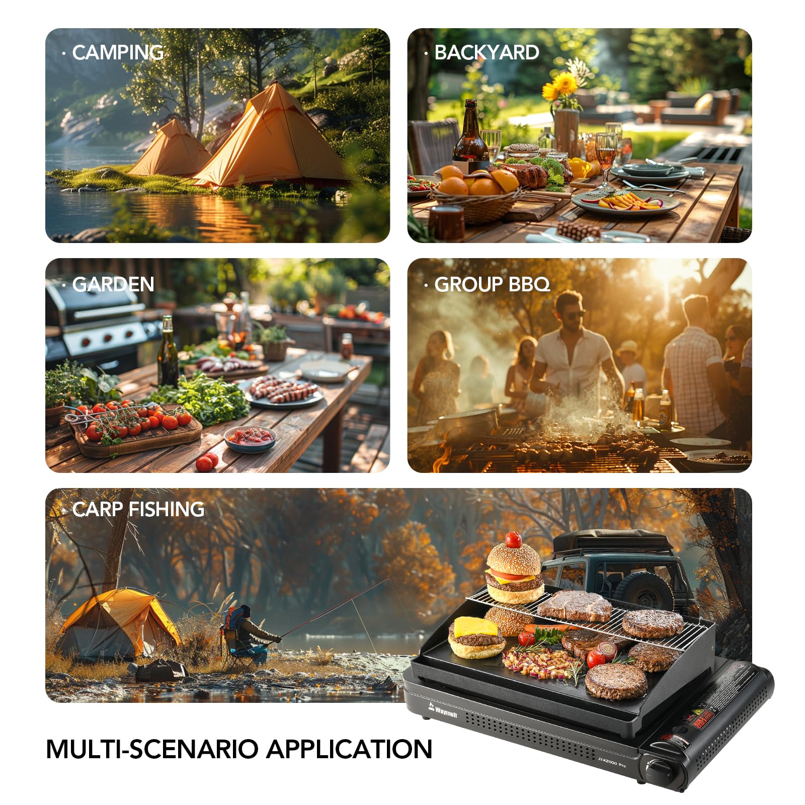 Portable Butane Camping Stove with Grill Plate - Outdoor BBQ Burner for Camping, Backyard, Picnics & Tailgating - Compact & Multi-Purpose Gas Stove for Cooking, Grilling & Boiling