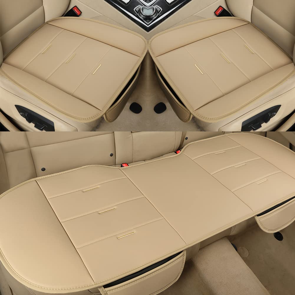 West Llama 3-Piece Car Seat Cover Set - Universal PU Leather Front & Rear Seat Protectors for Cars (Beige) | Waterproof & Anti-Slip Auto Accessories for SUVs, Sedans & Trucks