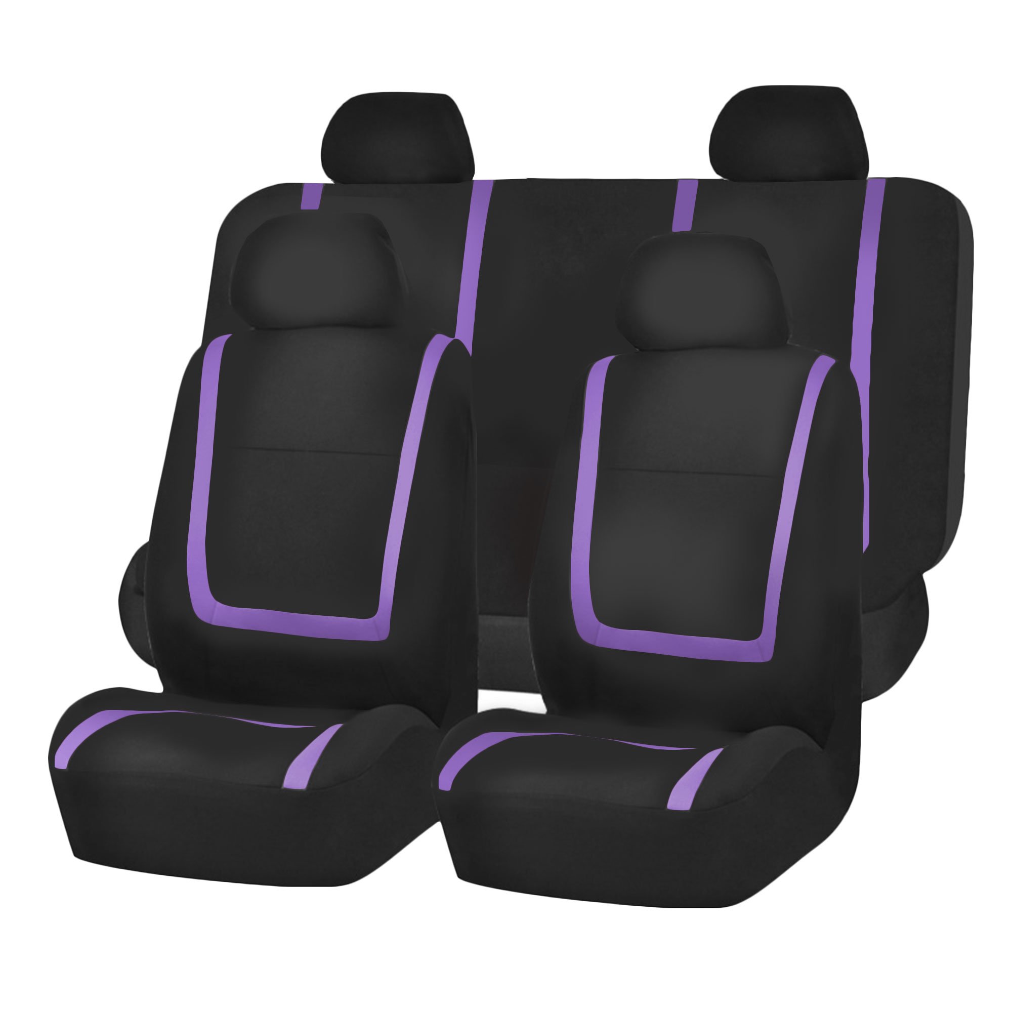 FH Group Universal Fit Car Seat Covers Full Set - Breathable Cloth Seat Protectors for SUV, Sedan & Van | Low Back Front & Solid Back Seat Covers | Machine Washable Purple Auto Accessories | Perfect for Daily Commute, Road Trips & Family Travel