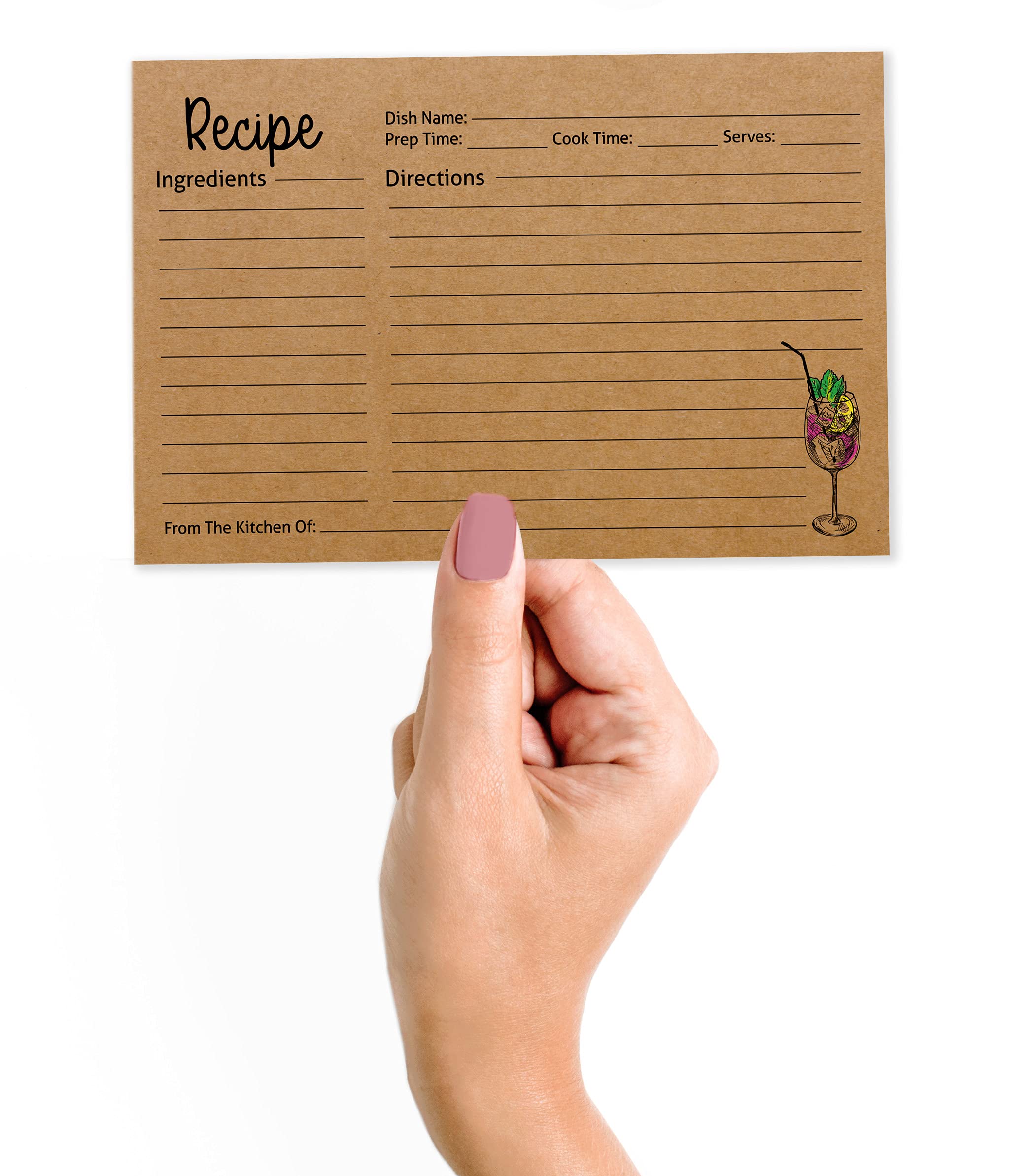6x4 Inch Single-Sided Kraft Recipe Cards - Mocktail & Cocktail Recipe Design for Wedding, Bridal Shower & Baby Shower - Pack of 50 - Perfect for DIY Party Favors & Home Organization