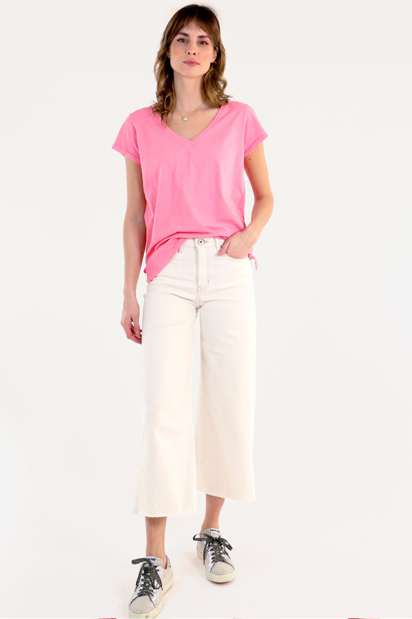 Organic Cotton V-Neck T-Shirt for Women - Soft & Comfortable Pink Tee - Perfect for Casual Wear, Workouts & Everyday Outfits