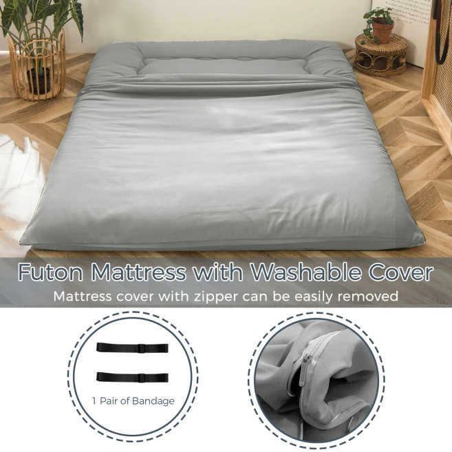 MAXYOYO Japanese Floor Mattress Futon - Foldable Tatami Mattress for Bedroom, Guest Room & Living Room - Comfortable Grey Floor Sleeping Pad for Adults & Kids