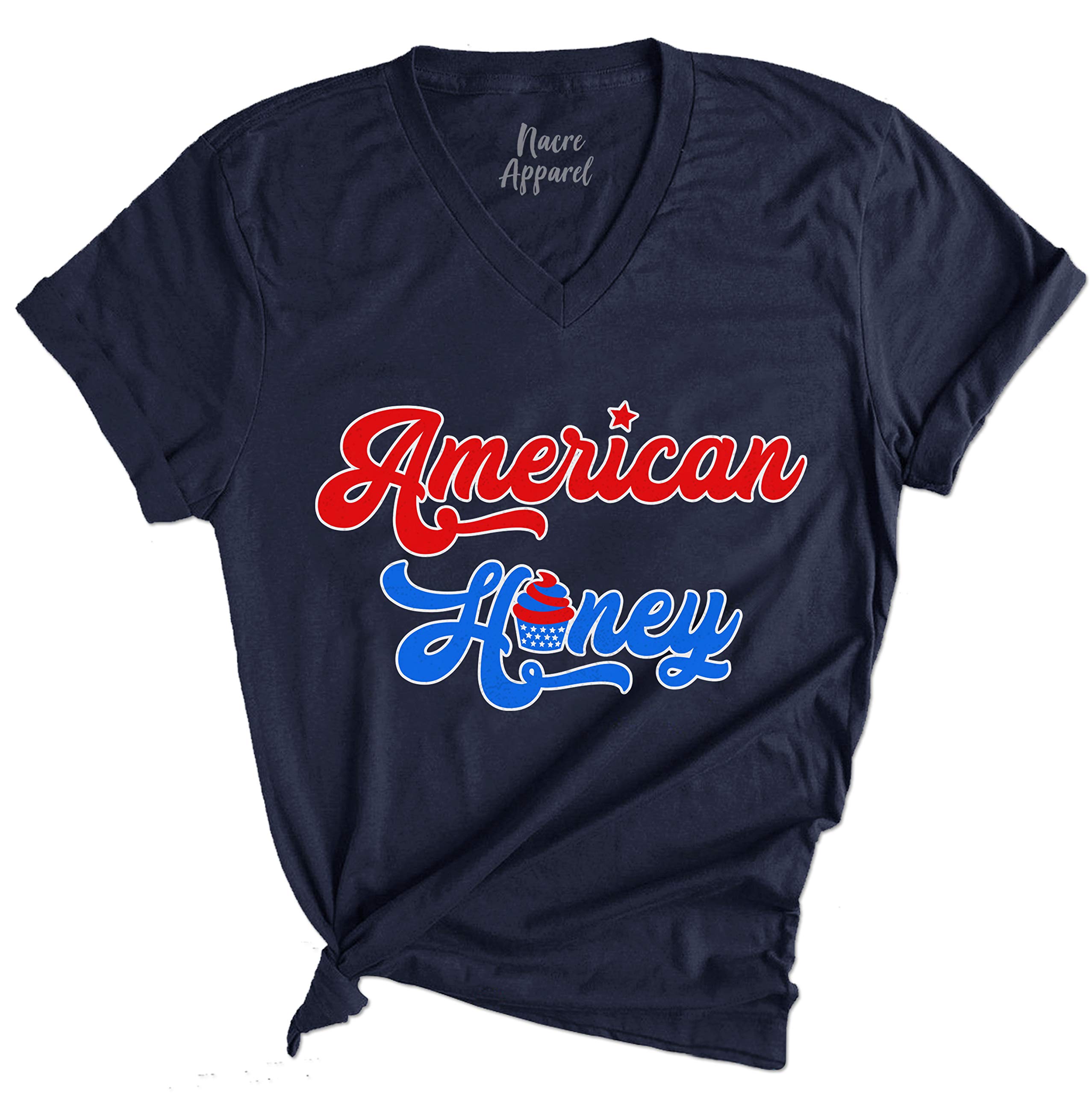 USA Patriotic Honey Shirts for Women - 4th of July American Flag Tees - Ladies Patriotic Outfits for Independence Day Celebrations & Summer BBQ Parties