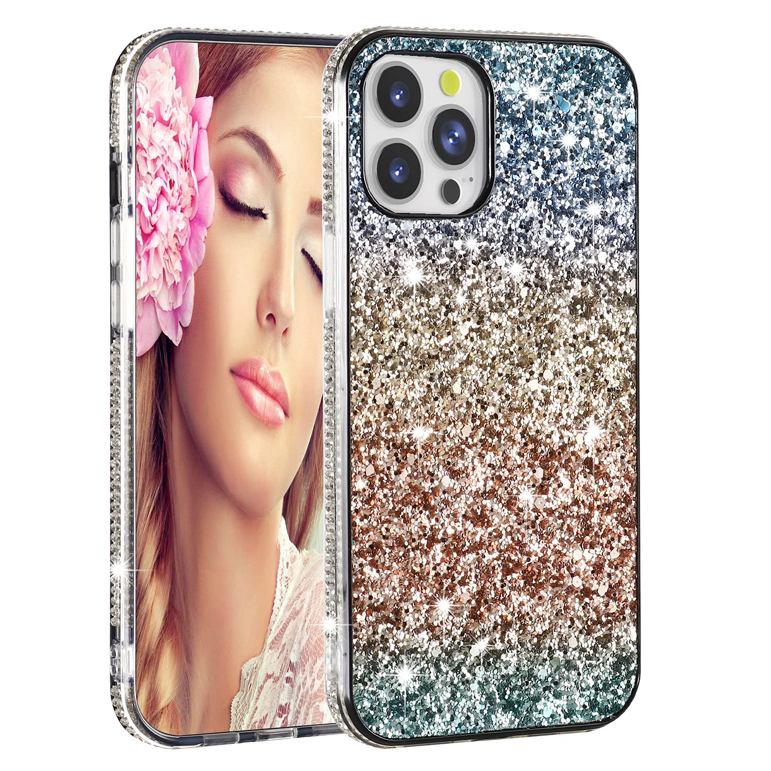 Solomo iPhone 13 Pro Max Case 6.7 Inch - Sparkle Glitter Protective Cover with Bling Diamond Design, Soft TPU Bumper, Shockproof & Scratch Resistant - Gradual Orange (2021 Model) | Perfect for Parties, Travel & Everyday Glam Style