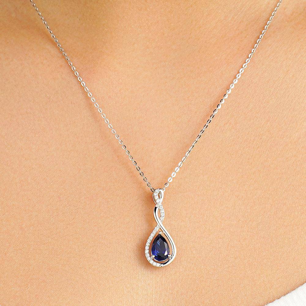 1.61 CT Twisted Infinity Floating Blue Sapphire Drop Pendant Necklace - Elegant Jewelry for Women, Perfect for Weddings, Parties & Special Occasions