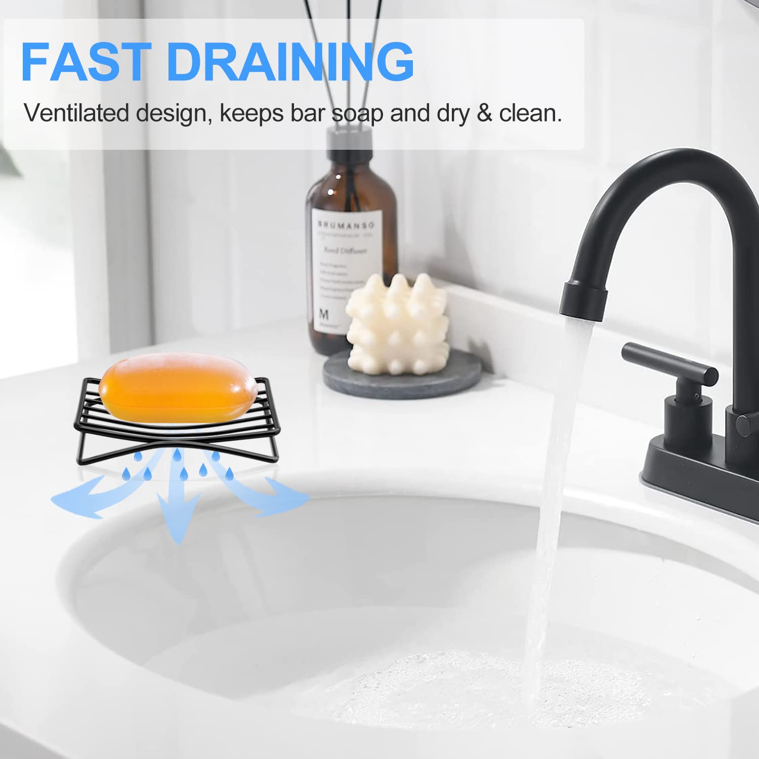 Stainless Steel Soap Dish & Sponge Holder - Self-Draining Bar Soap Tray for Shower, Bathroom, Kitchen Sink - Quick Dry & Easy Cleaning - Black - Perfect for Showers, Bathtubs, and Kitchen Countertops