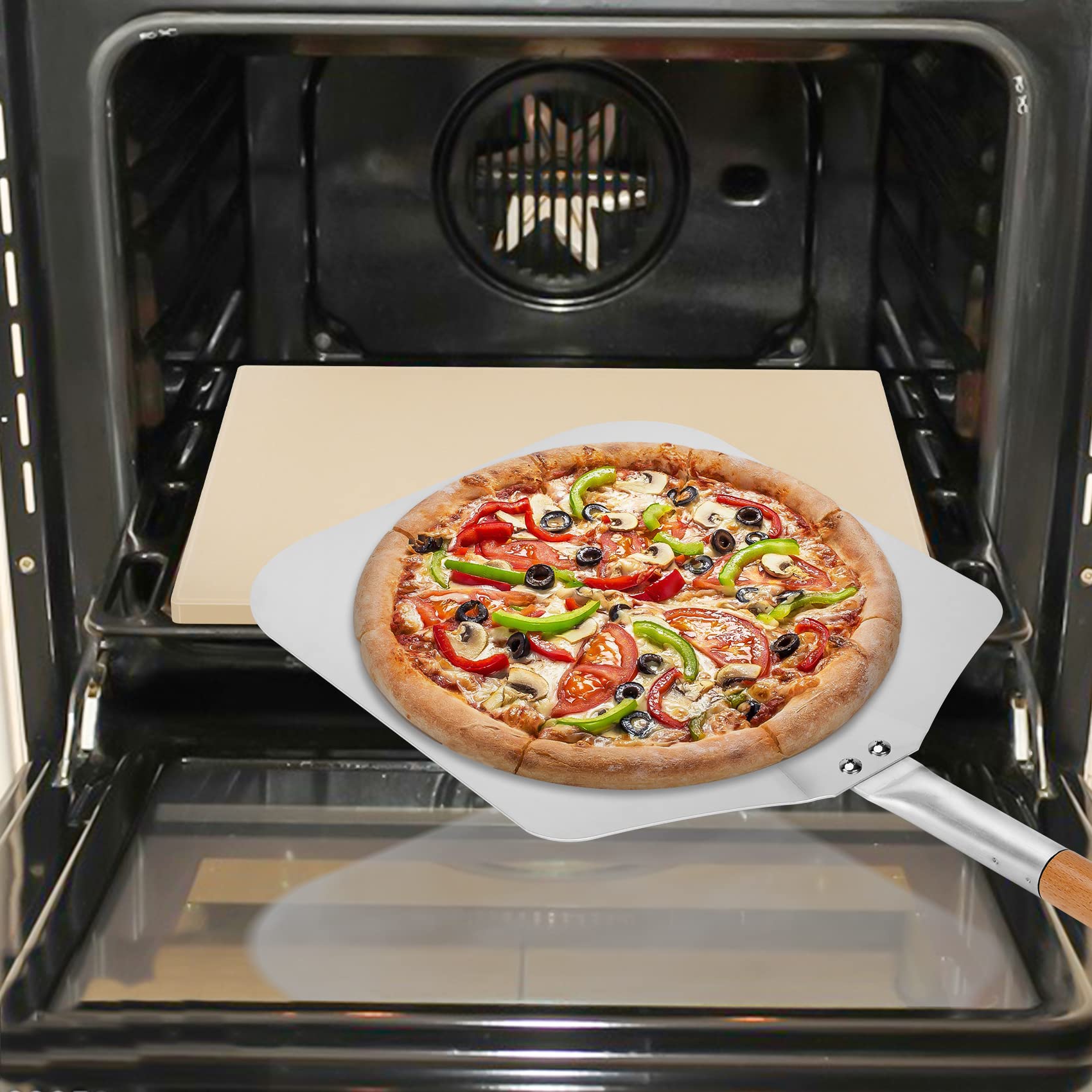 Premium Pizza Grilling Tool Set for BBQ, Oven & Outdoor Cooking - 12x14 Inch Aluminum Pizza Peel & Baking Stone - Perfect for Homemade Pizza, Bread & Pies - Ideal for Backyard Parties, Camping & Wood-Fired Ovens