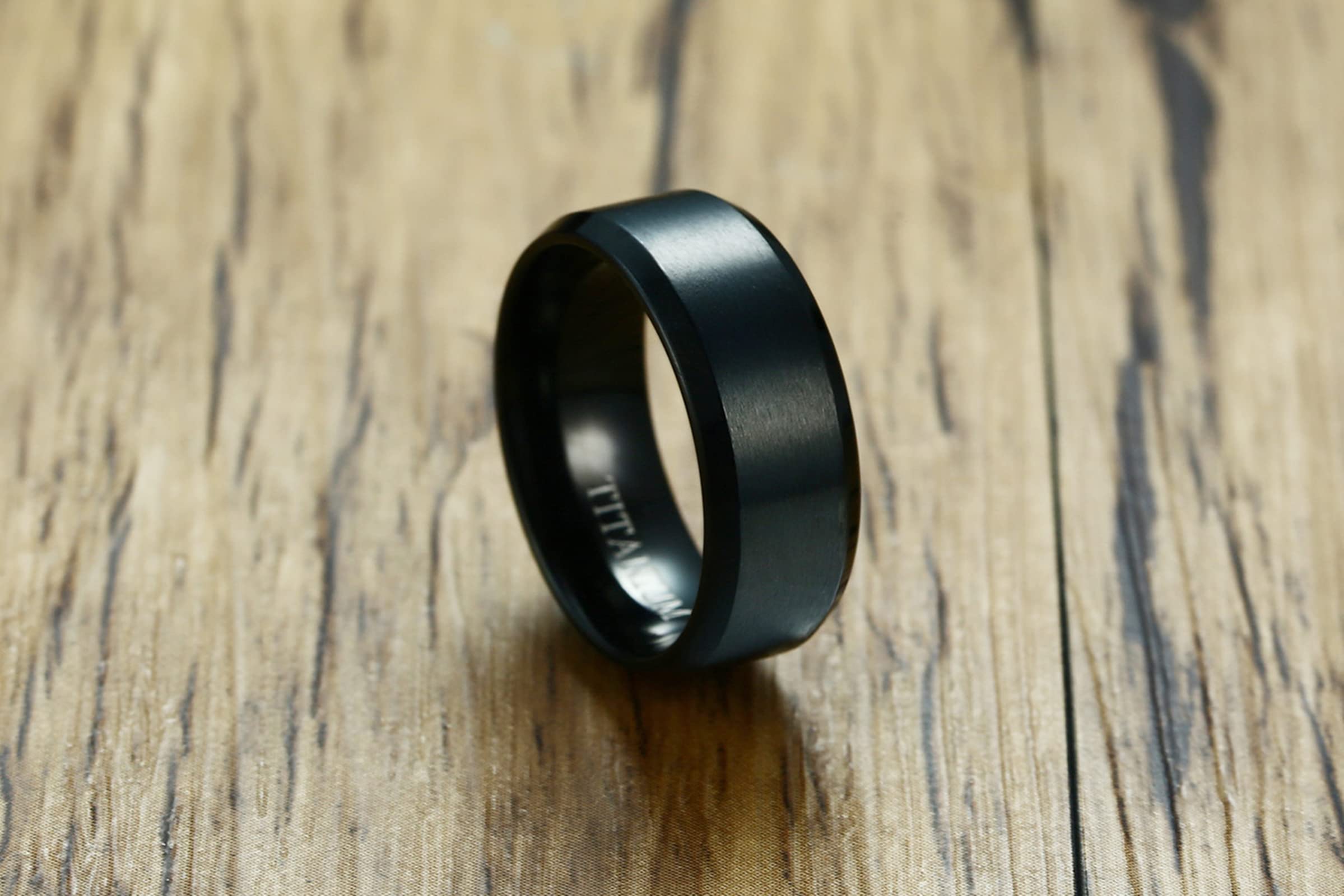 Epinki 8MM Black Stainless Steel Men's Engagement Ring - Brushed Plain Band Wedding Promise Ring for Him - Perfect for Proposals, Anniversaries & Special Occasions