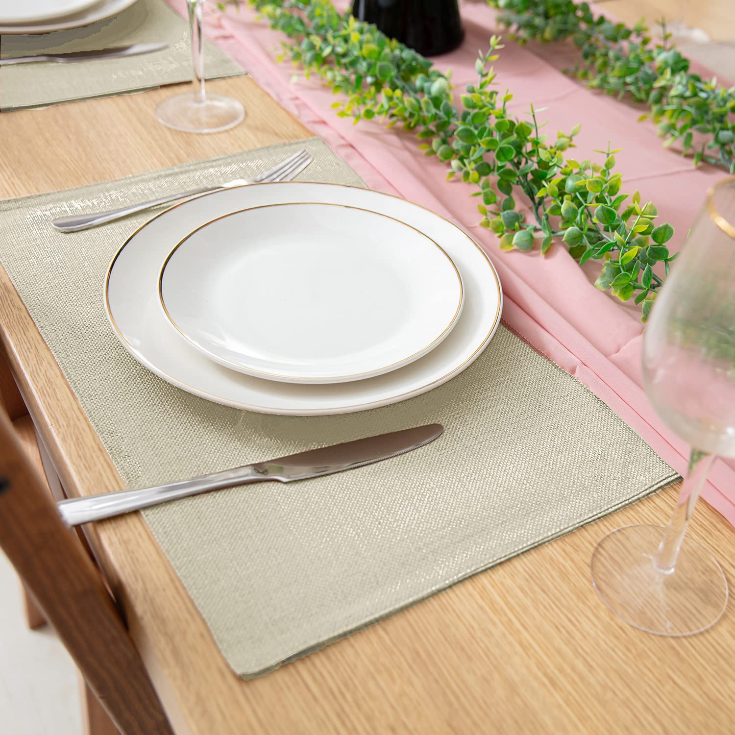 Premium Linen-Like Polyester Placemats Set of 8 - Machine Washable, Heat Resistant & Wrinkle Free - Thick Fabric Dining Table Mats for Kitchen & Formal Dinner (Beige) | Perfect for Everyday Meals, Dinner Parties & Holiday Gatherings