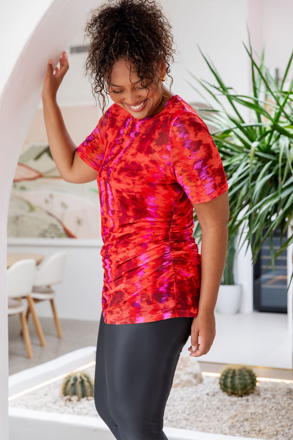 Darla Mesh Top for Women - Stylish Red Crochet Knit Shirt, Breathable Summer Blouse for Casual Outings, Beach Wear & Night Out