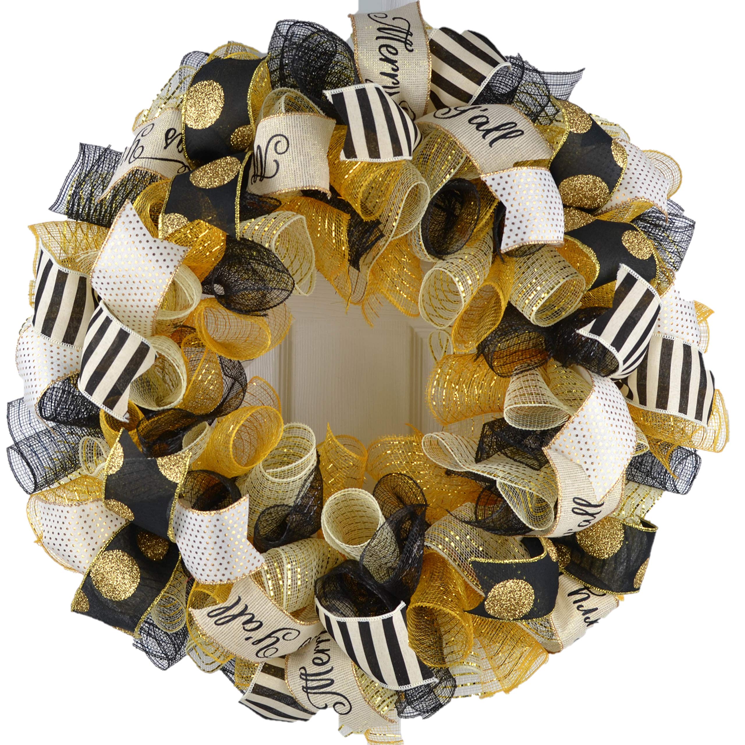 Black Gold Christmas Wreaths - Elegant Holiday Decor for Front Door - Mesh Wreath for Xmas, Winter, and New Year Decorations - Perfect for Home, Office, and Party Decor