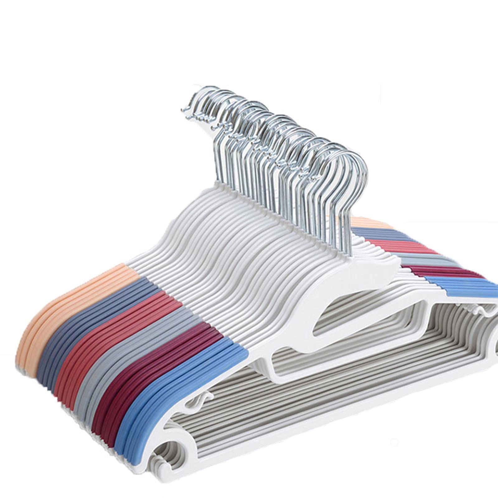 Heavy Duty Plastic Clothes Hangers - 50 Pack Non-Slip Hangers with Space Saving Design for Shirts & Pants (Gray/Red) - Perfect for Bedroom Closet Organization & Wardrobe Storage