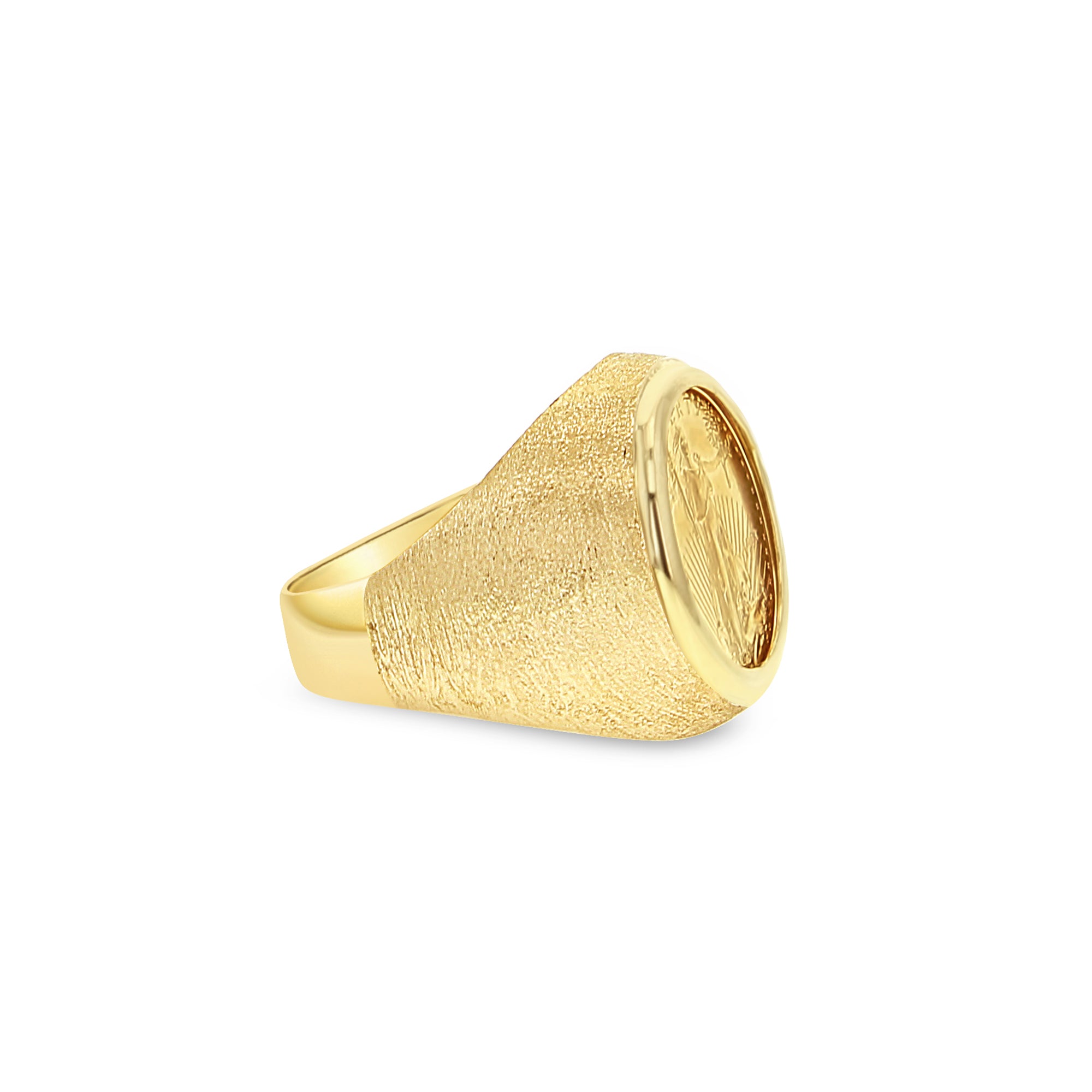 American Eagle 1/10 oz Gold Coin Ring with Unique Bark Texture - Perfect for Men's Jewelry, Gifts & Everyday Wear
