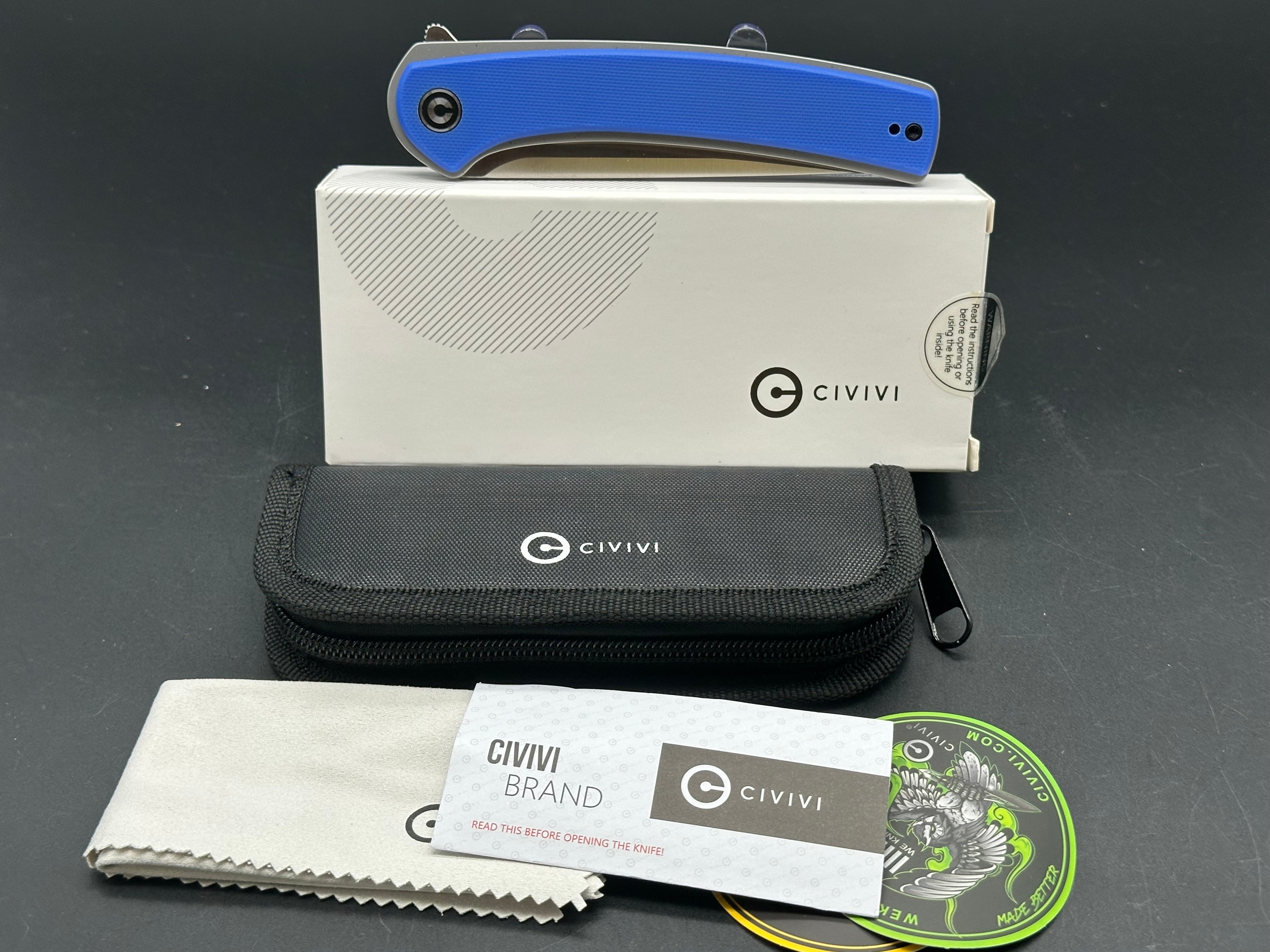 CIVIVI Asticus Liner Lock Folding Pocket Knife - Blue G10 Handle, 3.8