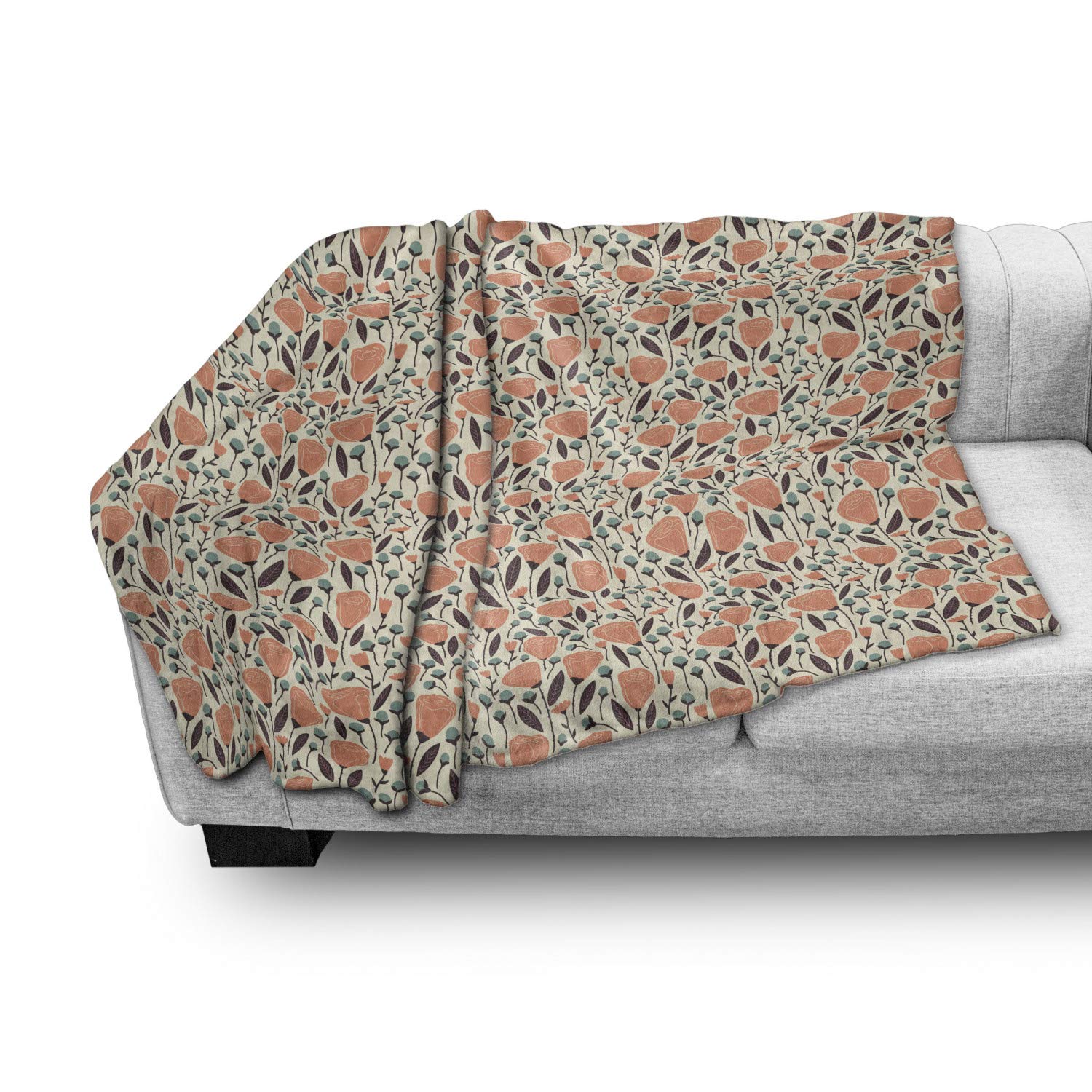 Ambesonne Floral Throw Blanket - Soft Fleece Blanket with Garden Leaves & Blossoms Pattern, 60