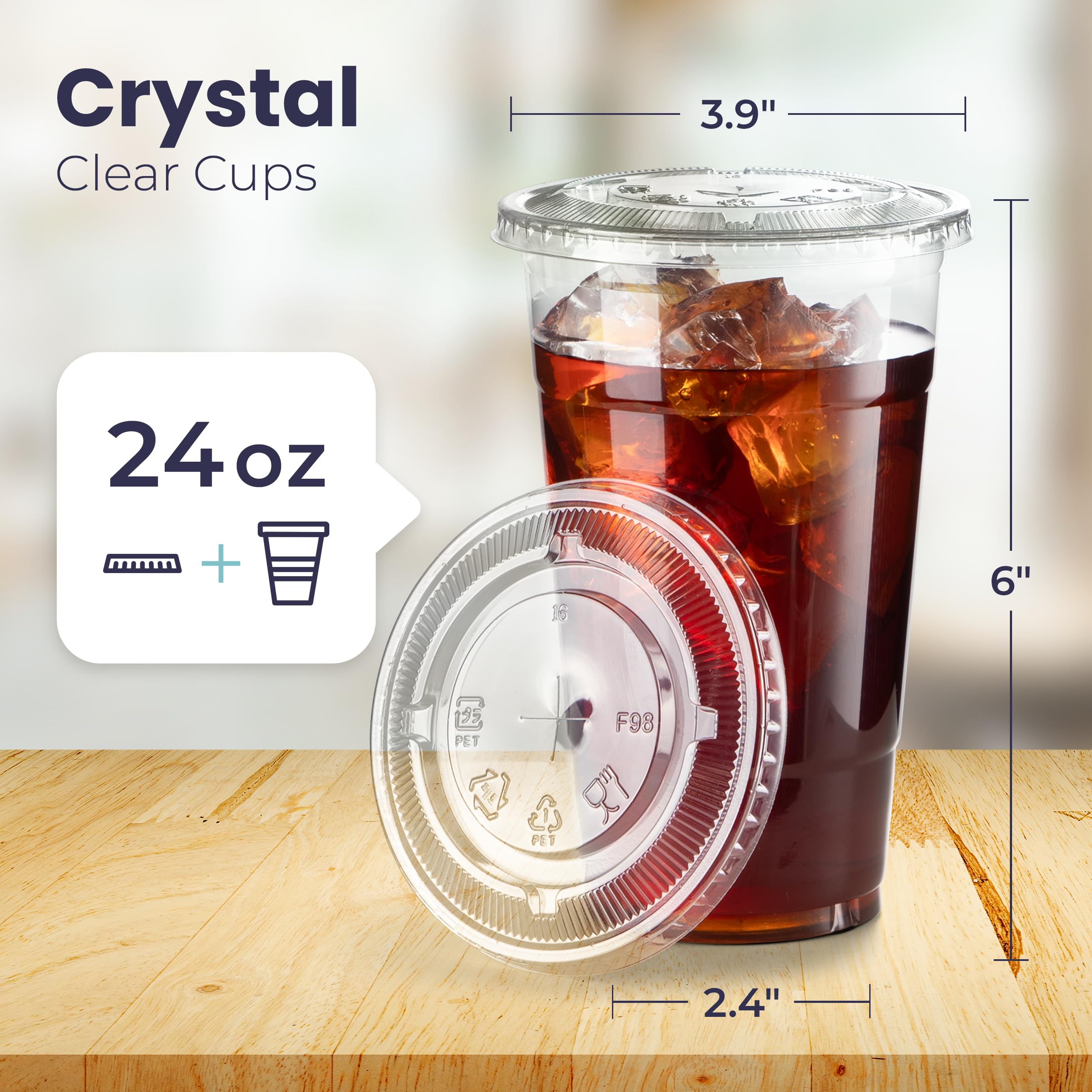 600 Pack 24 oz Clear Plastic Cups with Flat Lids - BPA Free Disposable Iced Coffee & Smoothie Cups for Party, Lemonade Stand, Milkshake - Perfect for Cold Drinks, Meal Prep & Takeout