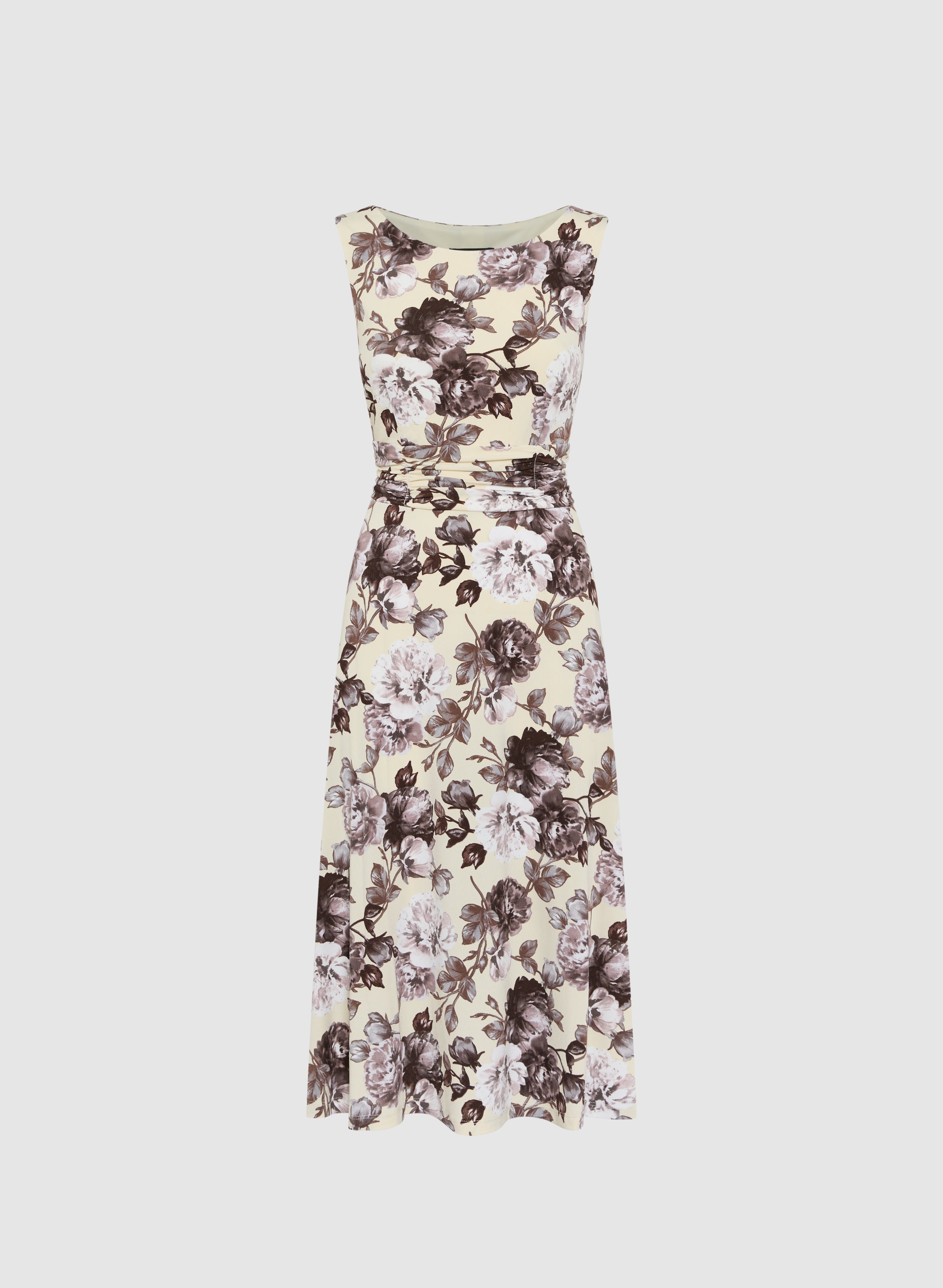 Floral Ruched Waist Summer Dress for Women - Elegant Midi Dress for Wedding, Party & Vacation
