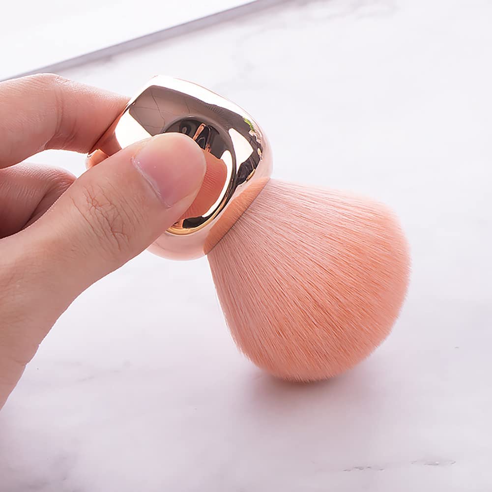 UNIMEIX Round Head Nail Dust Brush - Professional Nail Art Powder Remover & Cleaner for Acrylic, UV Gel & Dip Powder Nails - Kabuki Style Brush with Soft Bristles (Rose Pink) - Perfect for Salon, Home Manicure & Nail Art Enthusiasts
