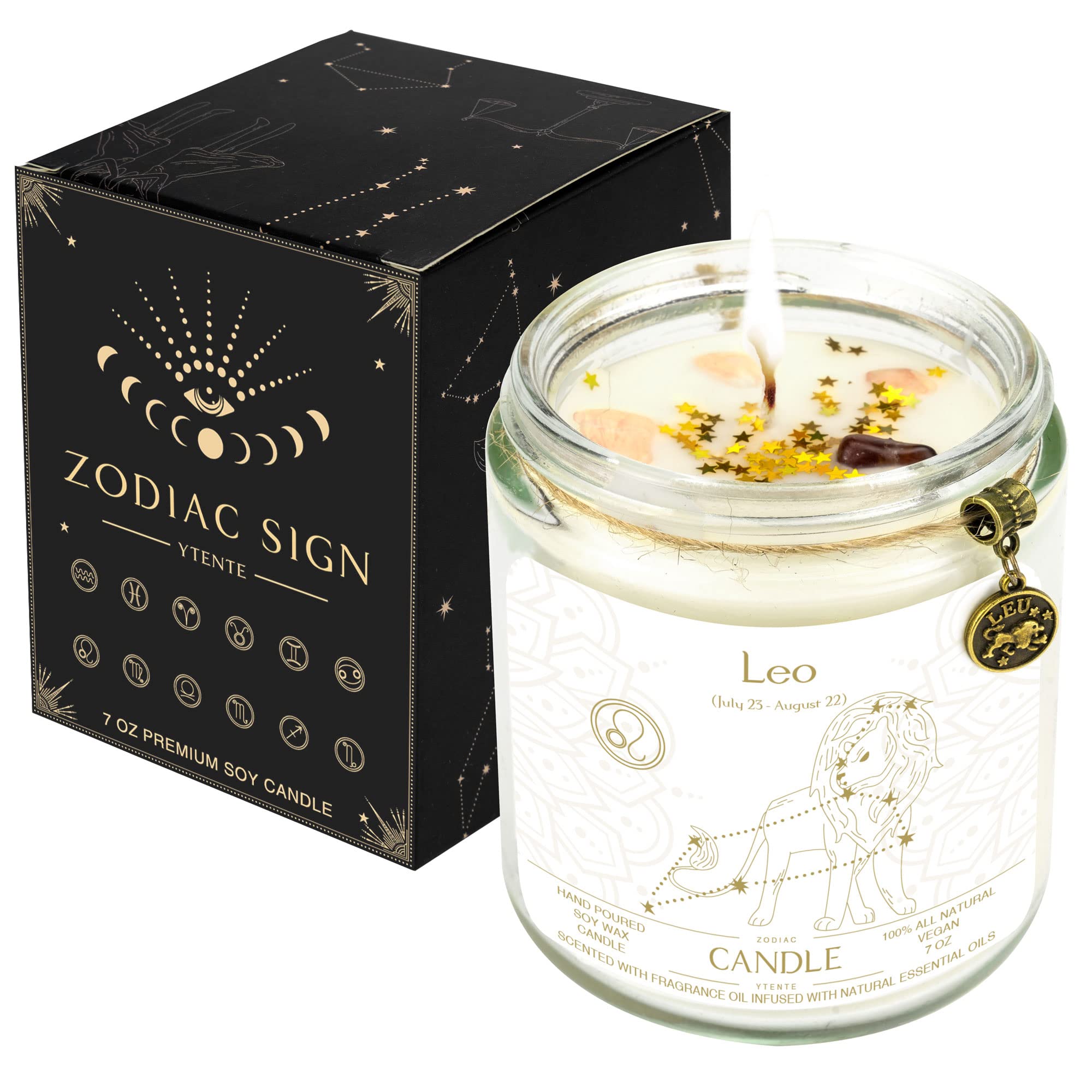 Leo Zodiac Crystal Candles - Astrology Gifts for Women, Scented Soy Wax Candle in Glass Jar for Birthday, Sister & Zodiac Sign Lovers | Perfect for Meditation, Home Decor & Relaxation Gifts