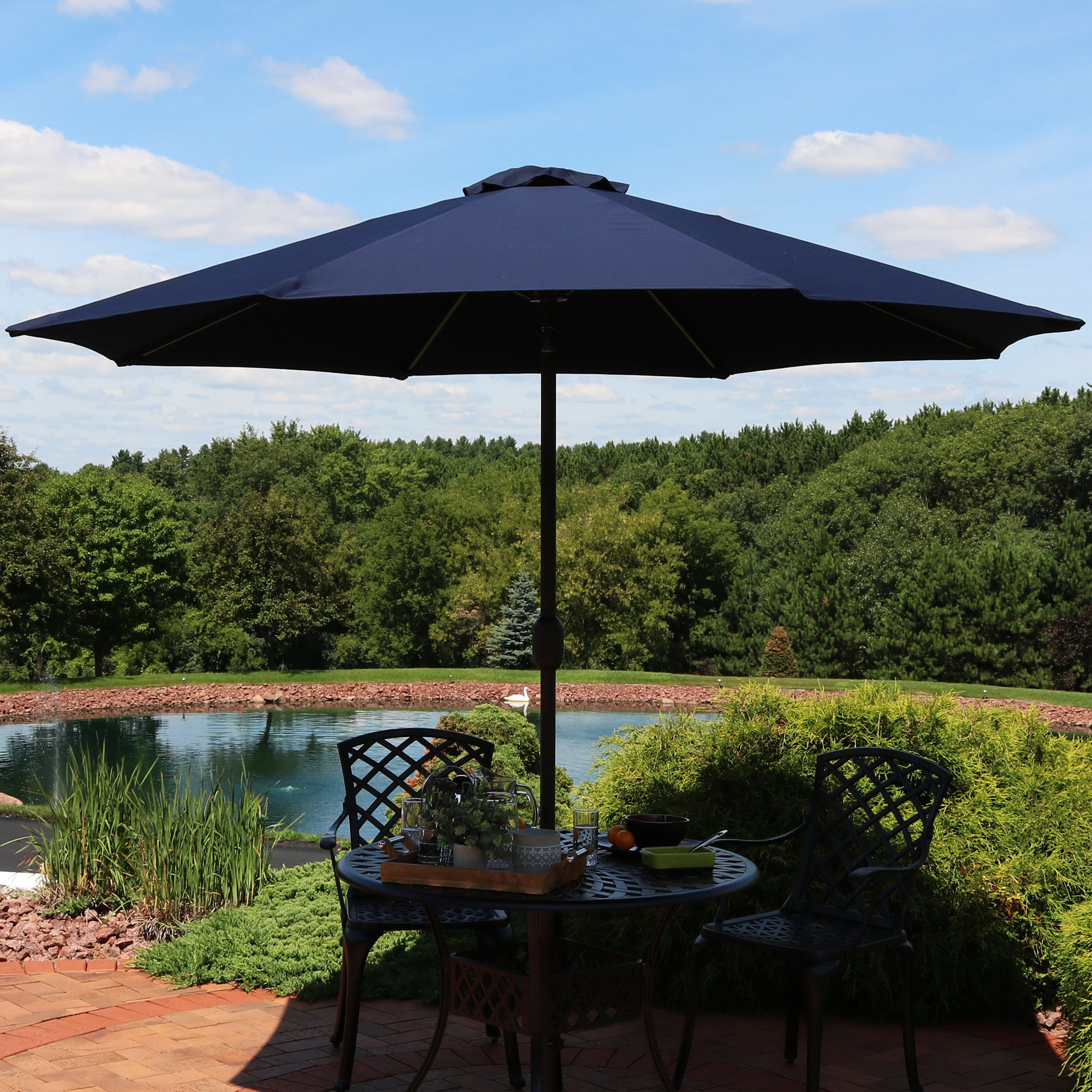 Sunnydaze 9-Foot Aluminum Patio Umbrella with Auto Tilt & Crank - Waterproof Sunbrella Fabric for Outdoor Dining, Poolside, and Garden Shade