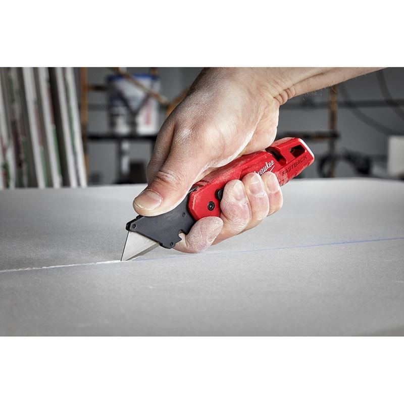Fastback Folding Utility Knife with Blade Storage - 48-22-1502 Heavy Duty Retractable Box Cutter for Construction, Warehouse & DIY Projects