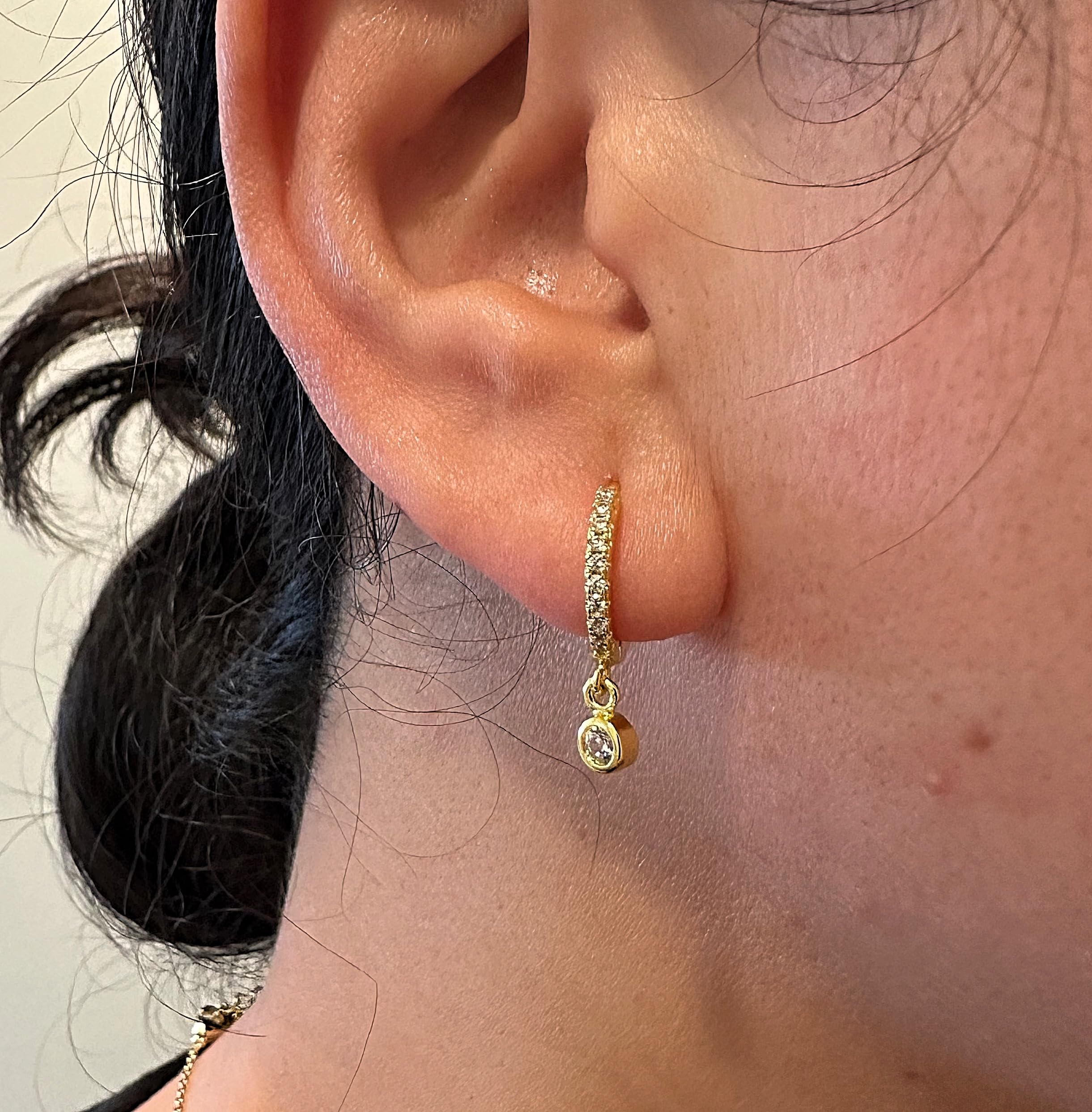 14K Gold Plated Huggie Hoop Earrings for Women - Small Bezel CZ Drop Dangle Hoops | Elegant Everyday Jewelry for Work, Date Night & Special Occasions