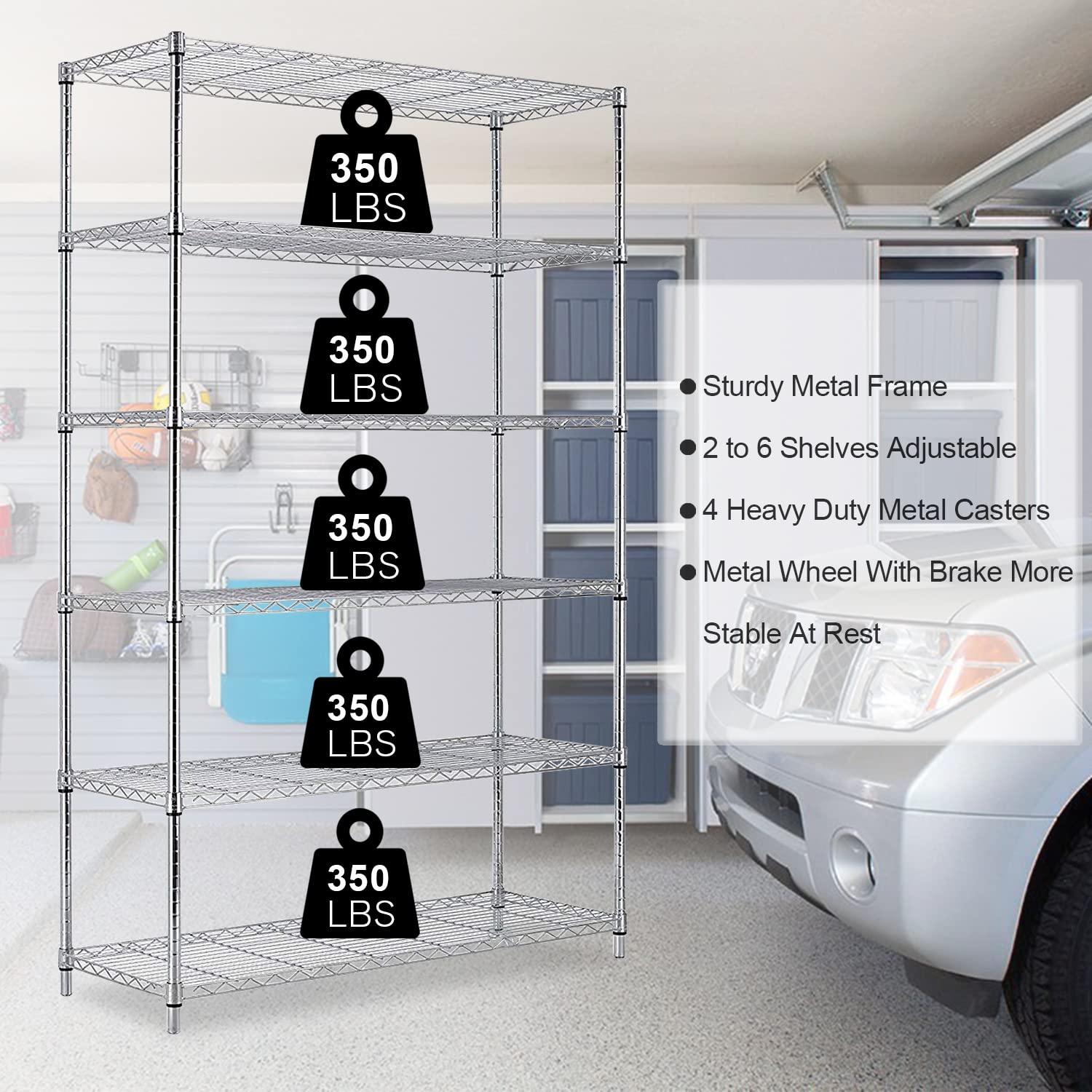 6-Tier Heavy Duty Wire Shelving Unit - NSF Certified Storage Rack 48