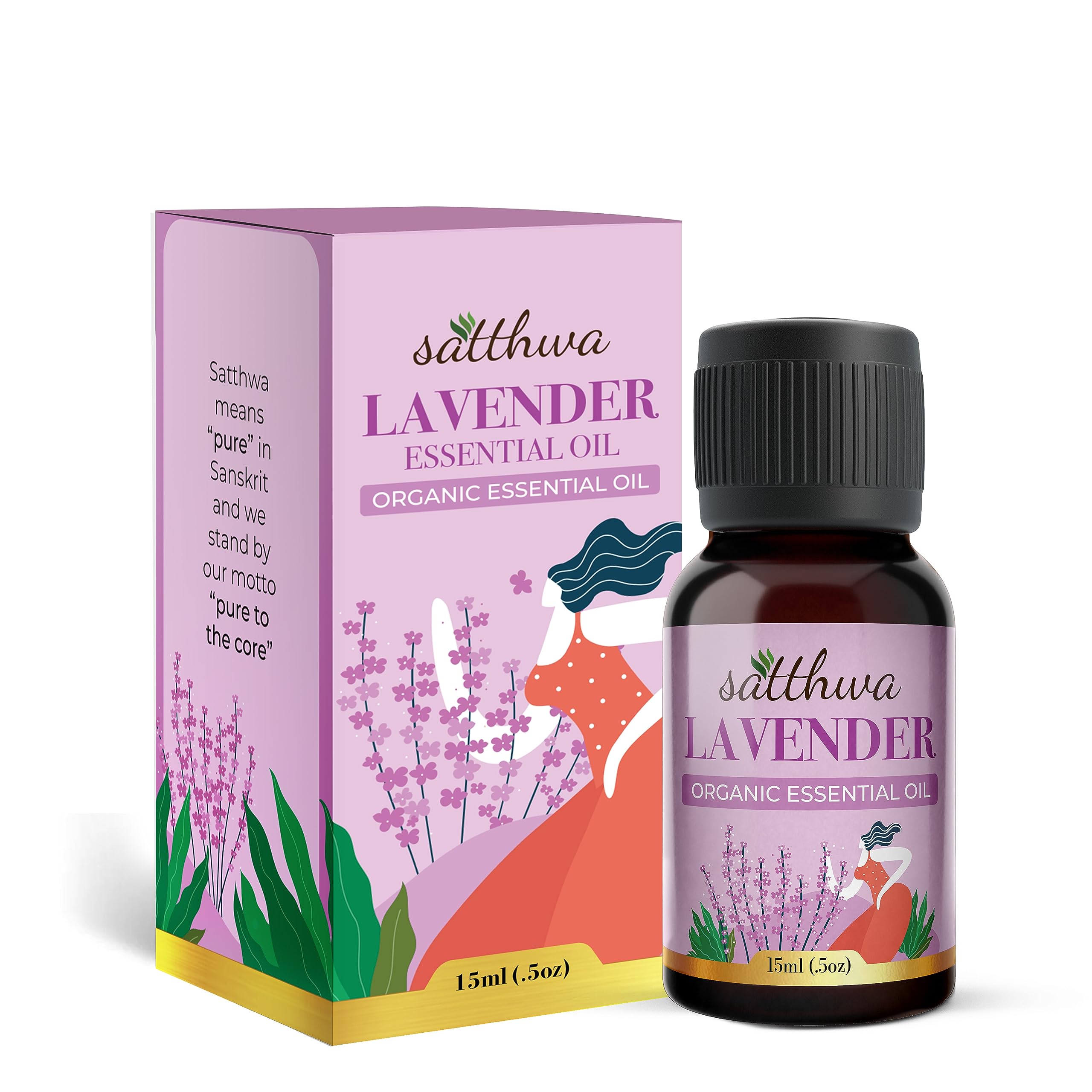 **Satthwa Organic Lavender Essential Oil - 100% Pure Therapeutic Grade - 15ml Bottle - Calming Floral Aromatherapy for Relaxation, Sleep, Skin Care & Stress Relief - Perfect for Diffusers, Massage & DIY Beauty**