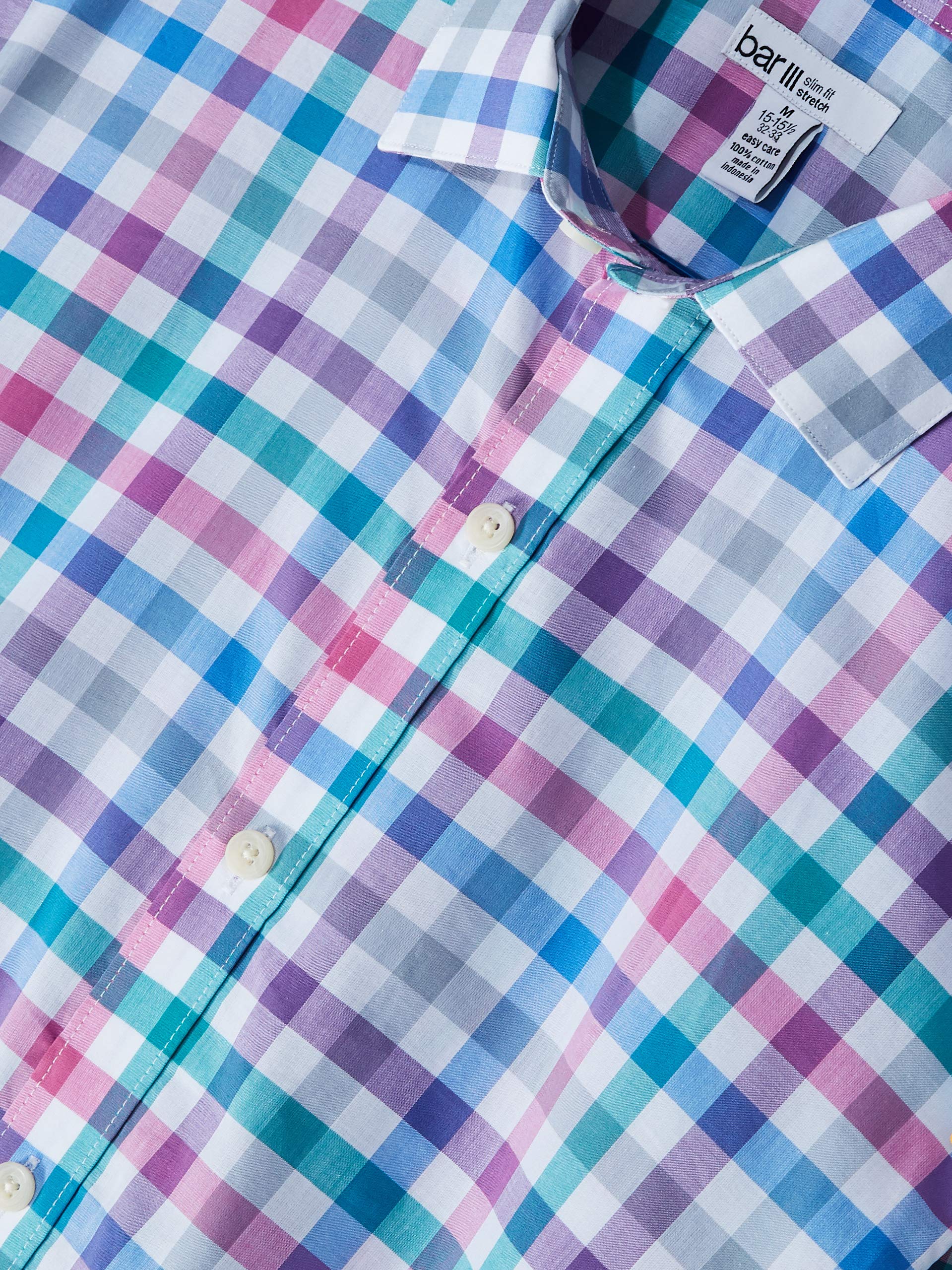Bar III Men's Pink Plaid Stretch Button-Down Dress Shirt | 16