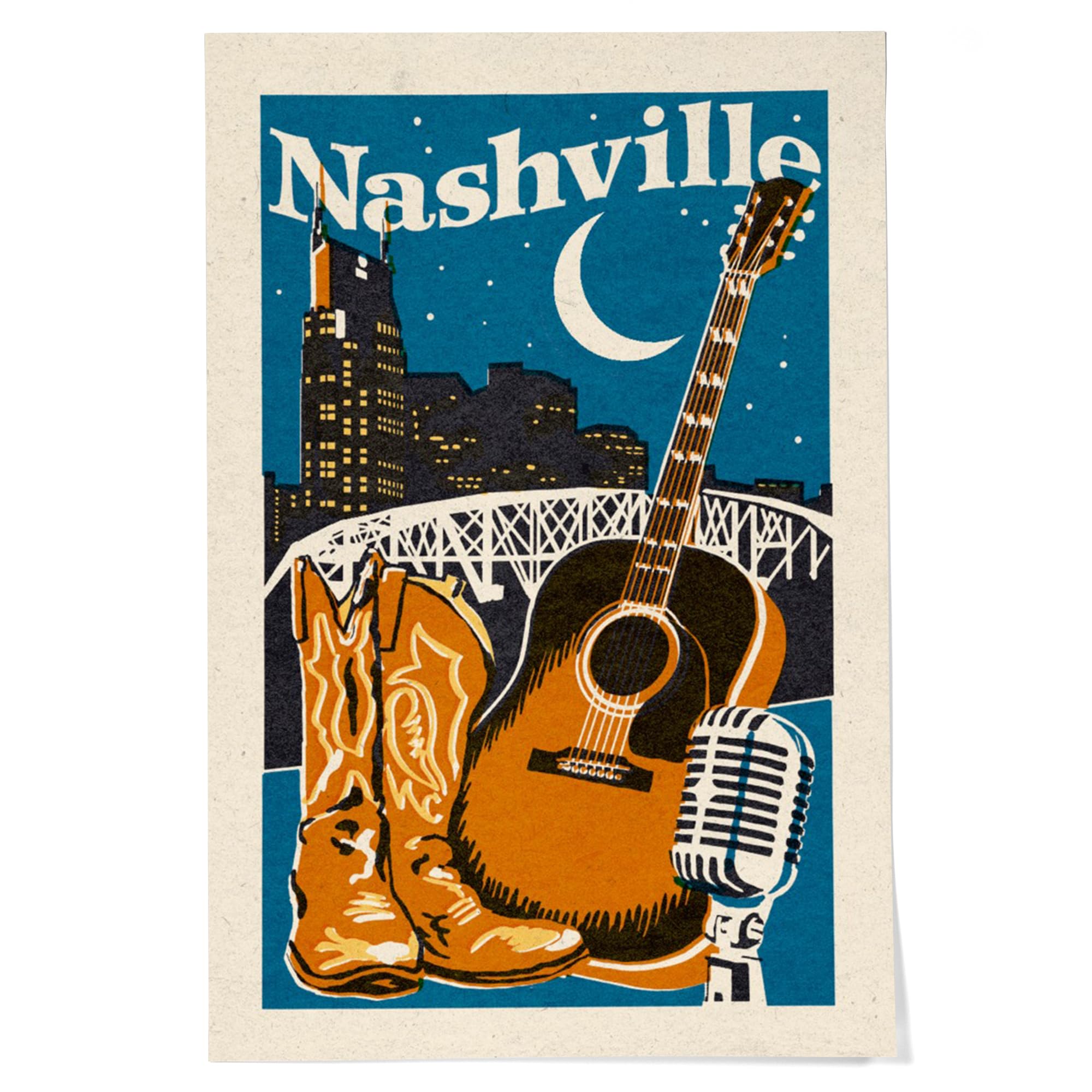 Lantern Press 24x36 Inch Giclee Art Print - Nashville Tennessee Skyline Woodblock Wall Decor - Perfect for Living Room, Bedroom & Office Decor