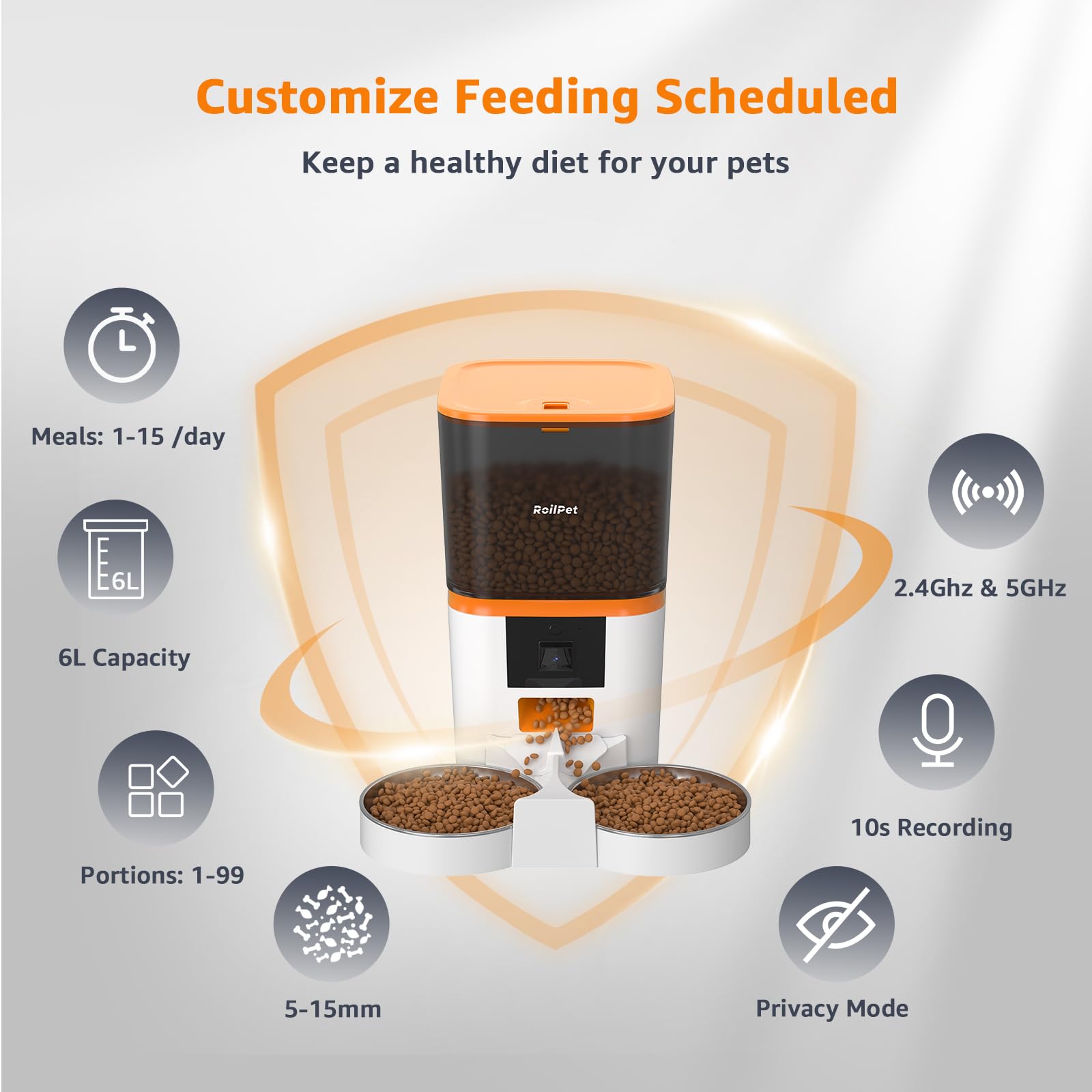 Smart Automatic Cat Feeder with Adjustable Camera - 6L Capacity, 5G WiFi, 1080P HD Video & Night Vision for 2 Cats | 2-Way Audio, Food Blockage & Motion Alerts | Perfect for Pet Owners Who Travel or Work Long Hours