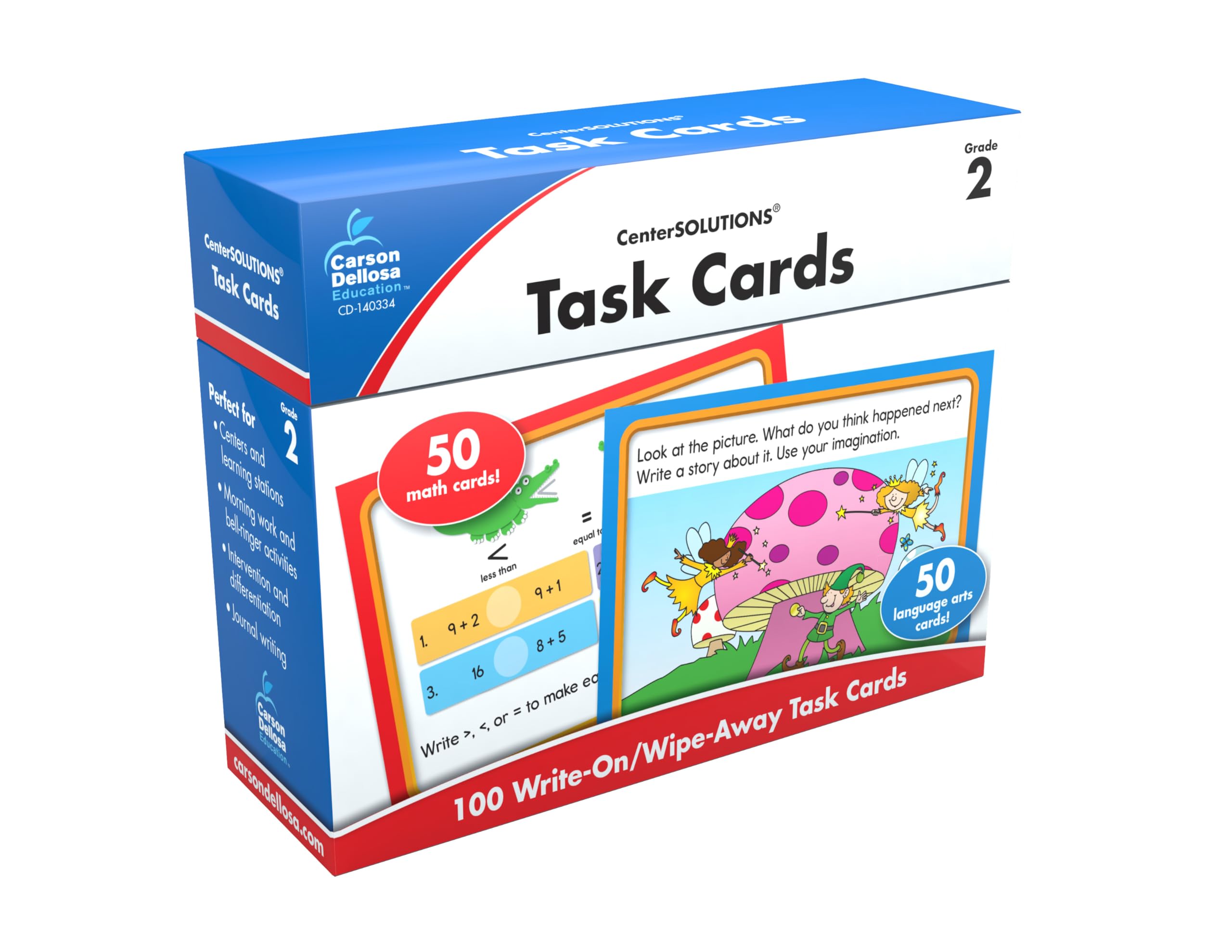Carson-Dellosa 2nd Grade Math & Language Arts Task Cards - Learning Flash Cards for Classroom, Homeschool & Tutoring | Practice Addition, Subtraction, Phonics & Vocabulary