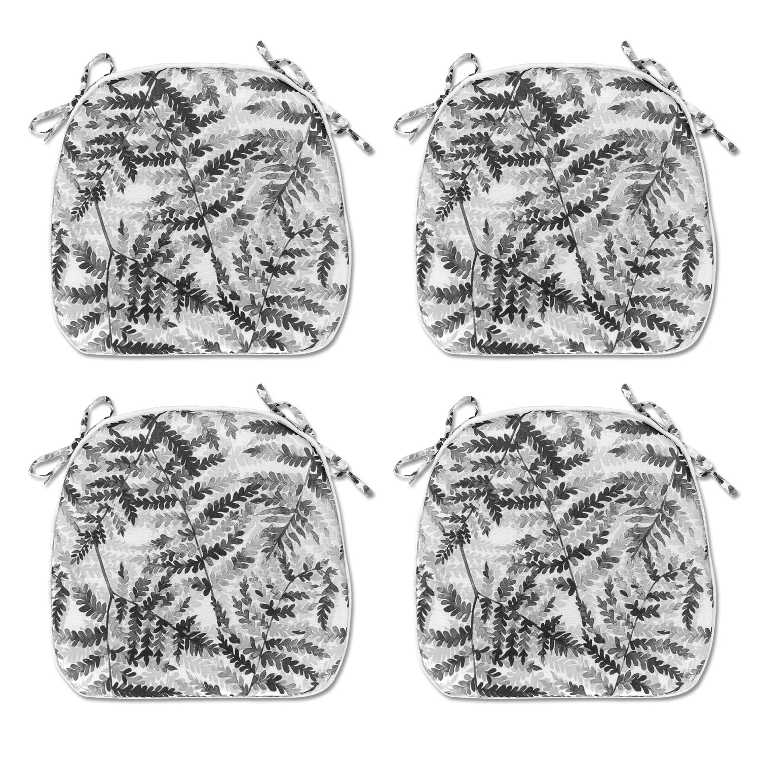 Outdoor Seat Cushions Set of 4 - 16x17 Inch Black Leaf U-Shaped Patio Chair Cushions with Ties for Garden, Home, Office - Waterproof & Comfortable Outdoor Furniture Cushions for Patio, Deck, Poolside & Camping