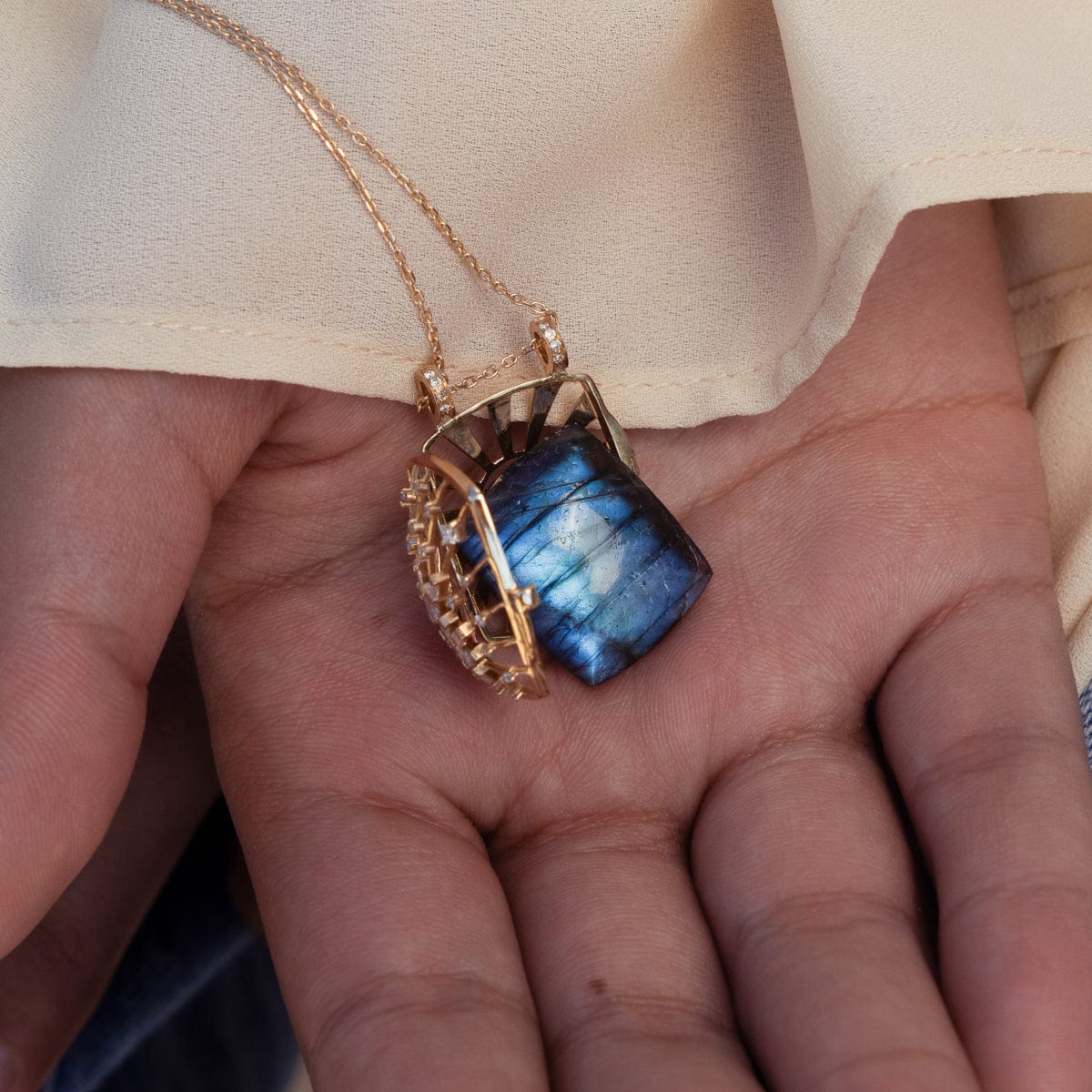 Labradorite Sun & Diamond Locket Necklace - Elegant Gemstone Jewelry for Women, Perfect for Everyday Wear, Special Occasions & Gifts