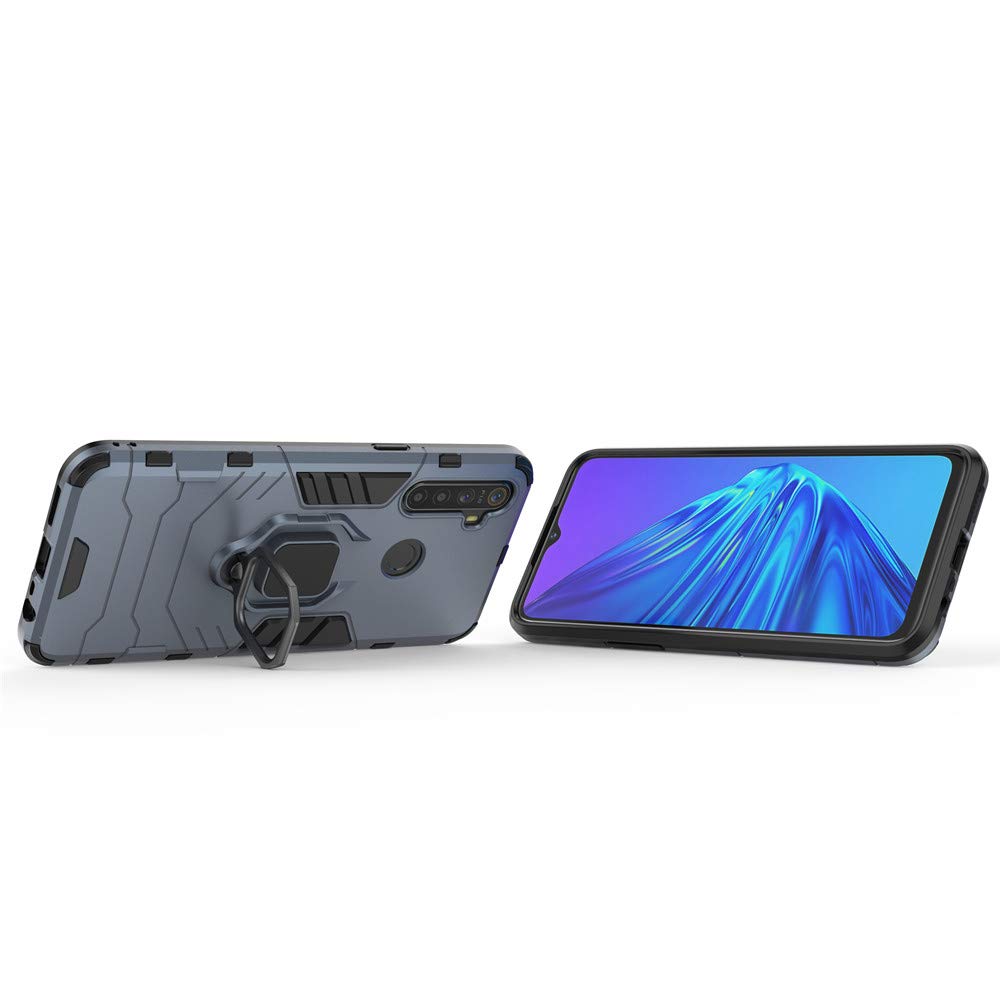**LuluMain Shockproof Rugged Case for Oppo Realme 5/5i - Hard Bumper with Metal Ring Grip & Kickstand | Compatible with Magnetic Car Mount | Navy Blue | Perfect for Outdoor, Travel & Daily Protection**