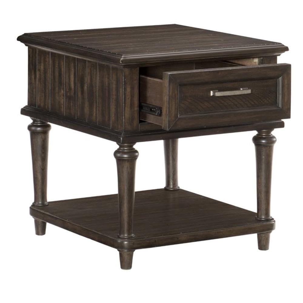 Pemberly Row Wood 1 Drawer End Table in Driftwood Charcoal - Modern Nightstand for Bedroom, Living Room, or Office - Compact Storage Side Table with Drawer