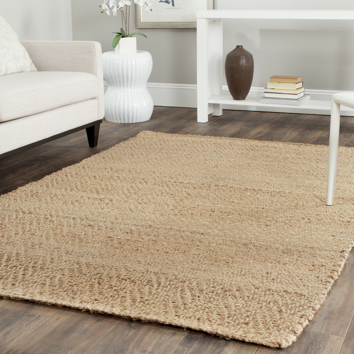 SAFAVIEH Handmade Natural Jute Area Rug 5'x5' Square - Farmhouse Style with Fringe | Eco-Friendly & Durable for Living Room, Bedroom, or Office Decor