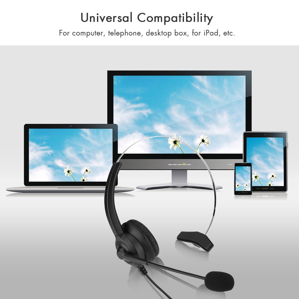 Noise Cancelling Headset with Microphone - Comfortable PC Headphones for Office, Call Center & Business Calls | Crystal Clear Audio for Skype, Zoom & Conference Calls | Perfect for Remote Work & Online Meetings