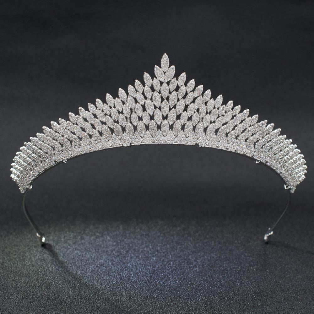 Elegant Cubic Zirconia Wedding Tiara - Bridal Hair Jewelry Crown for Bride (CH10188) | Perfect for Weddings, Prom, and Special Occasions