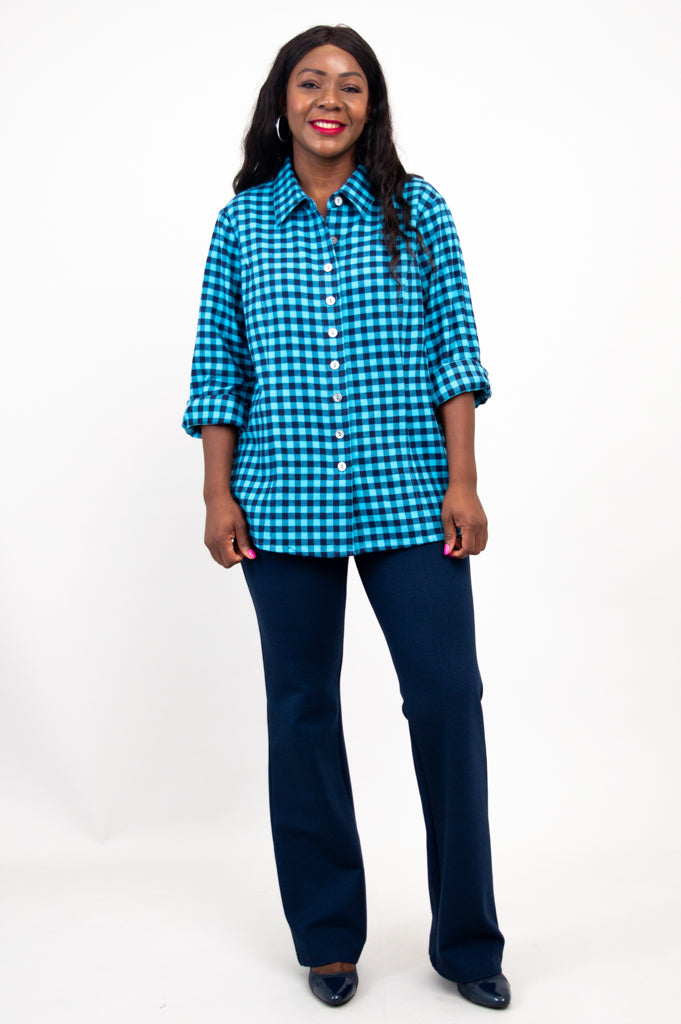 Alexis Top - Women's Cotton Flannel Shirt in Mazarine Plaid for Casual Wear & Layering | Fall & Winter Fashion