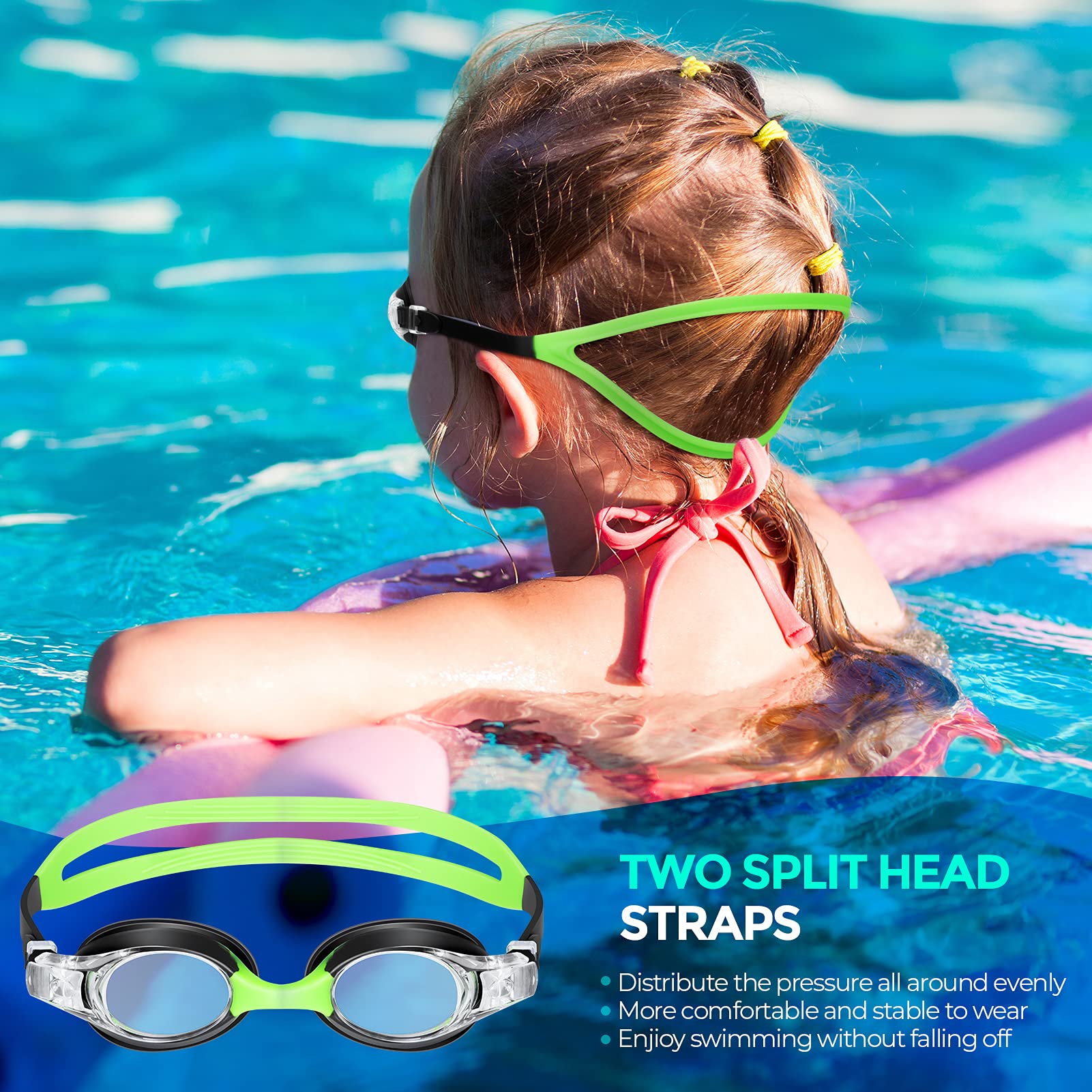 Portzon Unisex-Child Swim Goggles - Anti-Fog, No Leaking, Clear Vision for Water Pool Swimming, Perfect for Kids' Swim Lessons & Family Beach Trips