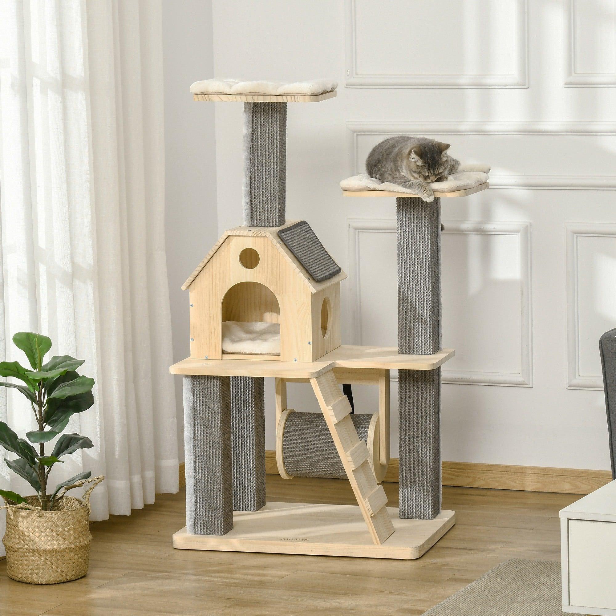 Premium Cat Tree for Indoor Cats - Modern Cat Tower with Scratching Posts, Cozy Perches, Spinning Toys & Ladder - Durable Cat Condo for Climbing, Scratching & Play - Perfect for Small Spaces, Apartments & Multi-Cat Homes