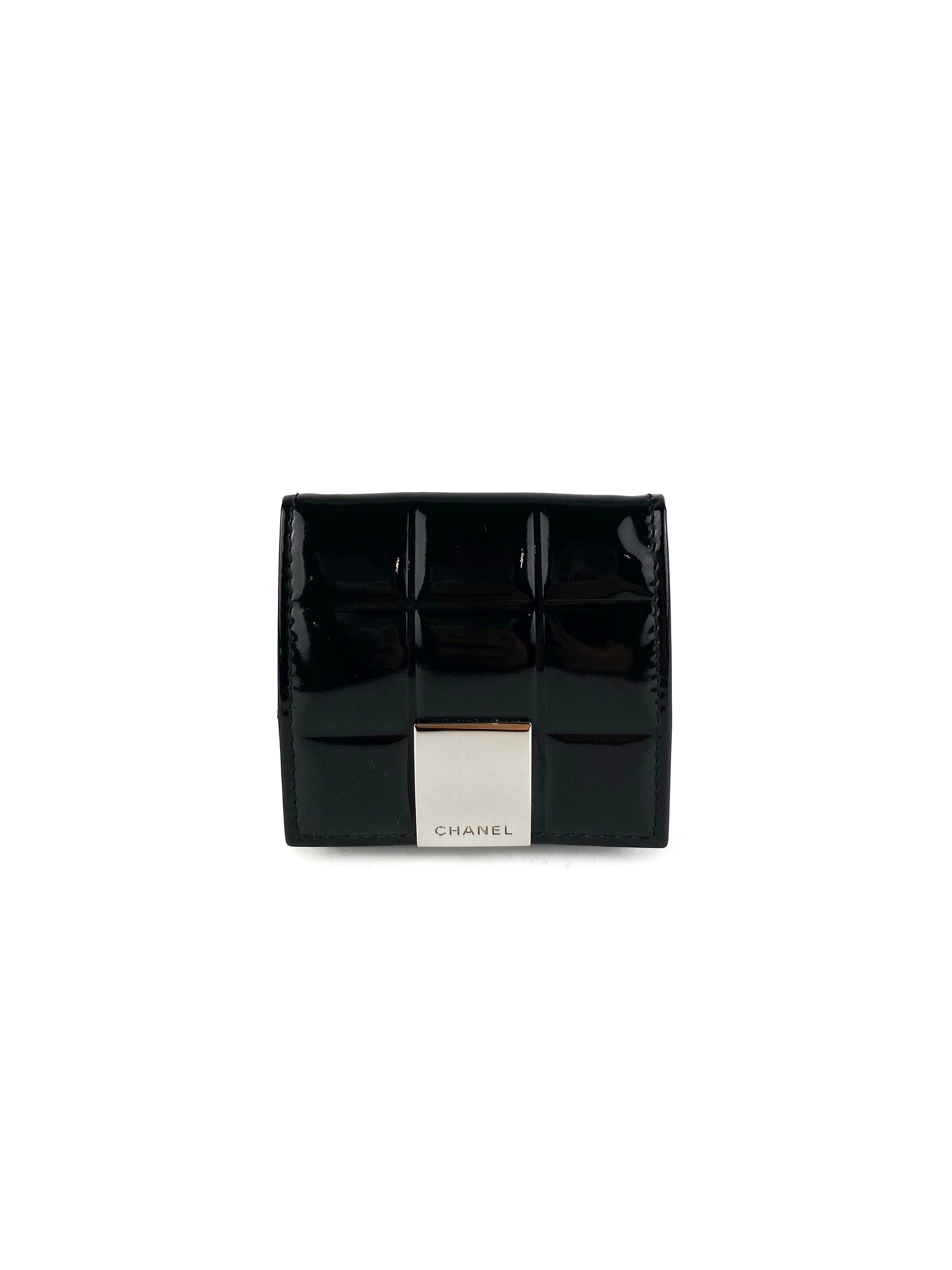 Chanel Black Patent Leather Coin Purse & Card Holder - Luxury Compact Wallet for Women, Perfect for Everyday Use, Travel, and Gift Giving