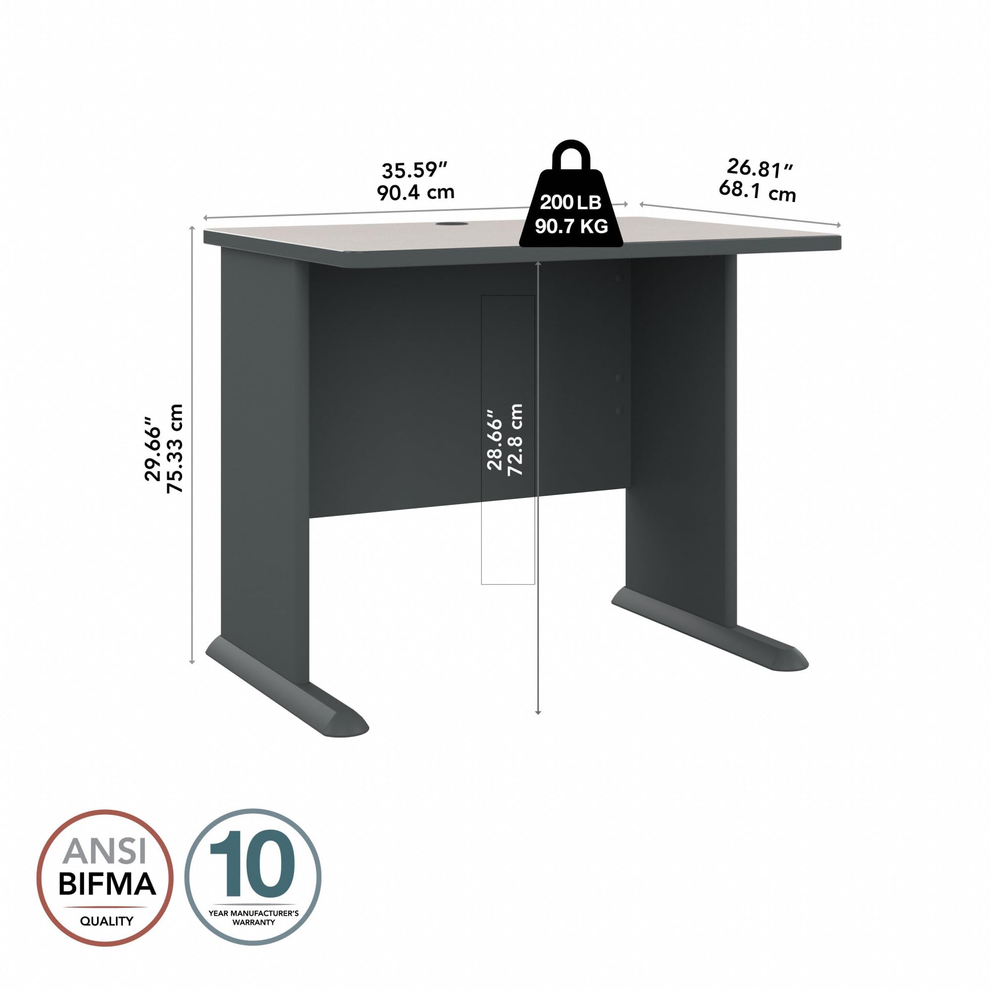 Bush Business Furniture Series A 36W Small White Spectrum & Slate Compact Computer Desk - Home Office & Professional Workspace Solution for Small Spaces & Workstations
