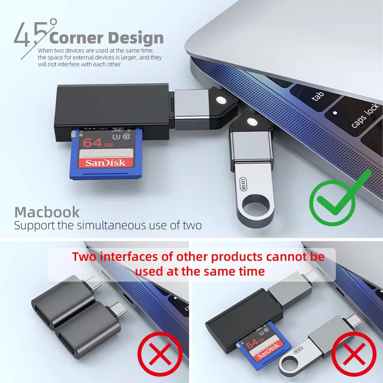 HIEbee 2 Pack 45 Degree Angled USB C to USB Adapter - Compatible with MacBook Pro 2021, iMac, iPad Mini 6/Pro, MacBook Air 2022 - Perfect for Office, Travel & Home Charging