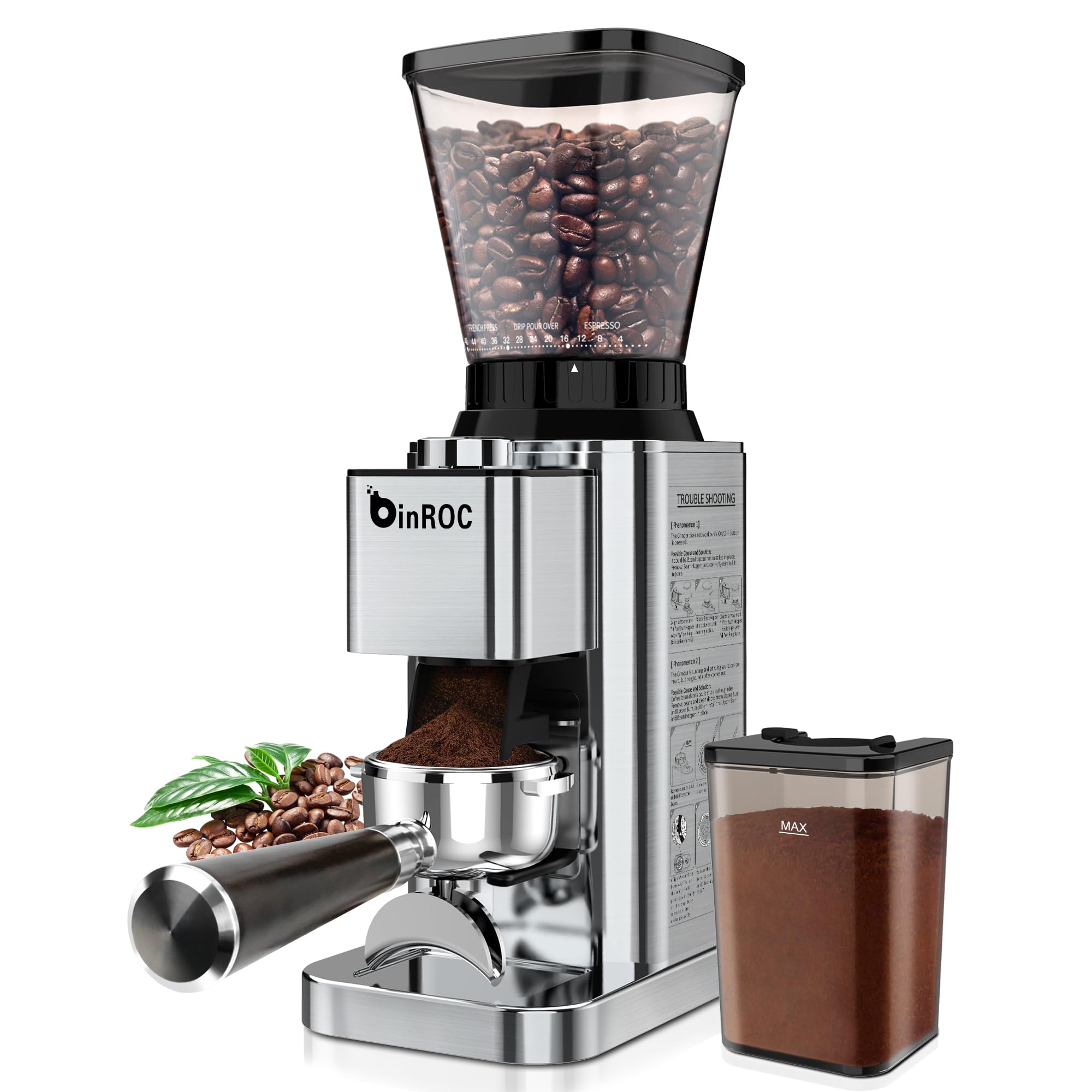 Premium Electric Conical Burr Coffee Grinder - 48 Adjustable Grind Settings for Espresso, Pour Over, Drip & French Press | Stainless Steel Anti-Static Design with Precision Timer | Perfect for Home Baristas & Coffee Enthusiasts | Ideal for Morning Brews, Office Use & Gifts