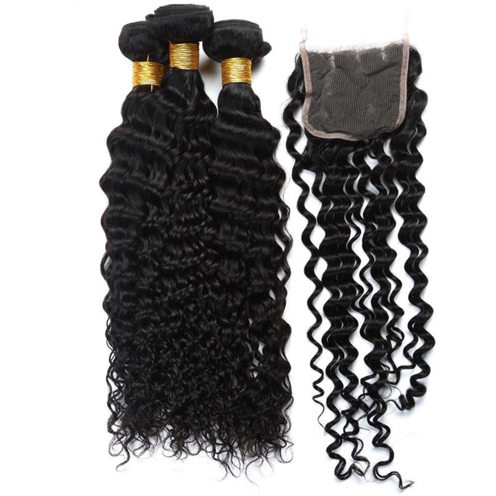 Premium Deep Curly Virgin Human Hair Bundle Deals with Closure - 100% Natural Black Hair Extensions for Stunning Curly Hairstyles | Perfect for Daily Wear, Parties & Special Occasions