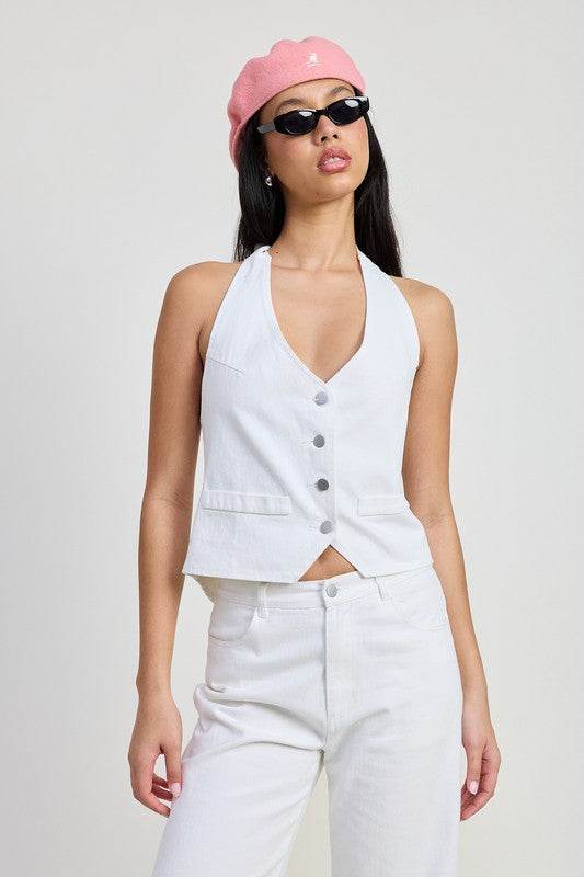 Women's Stylish Button-Up Halter Neck Top - Casual Summer Blouse for Beach, Party & Date Night Outfits