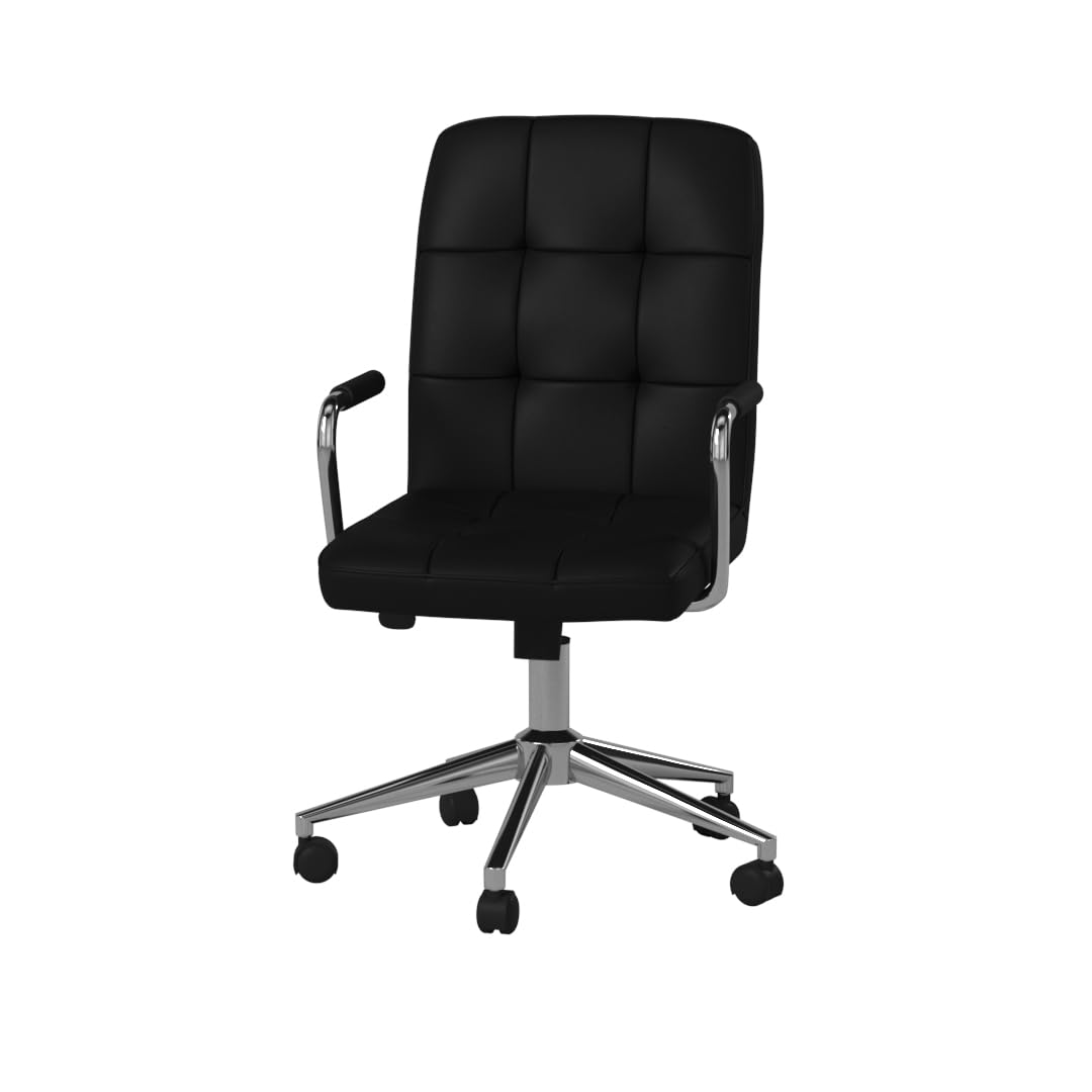 Modern Office Chair with Chrome Arms - Ergonomic Black Executive Desk Chair for Home & Office - Comfortable & Adjustable for Long Work Hours